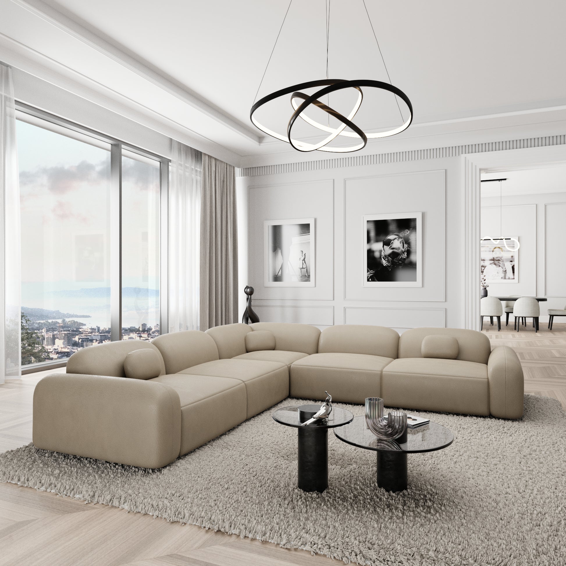 
5-Sitzer Design Echtleder Ecksofa „Ravello“ - Echtleder Beige