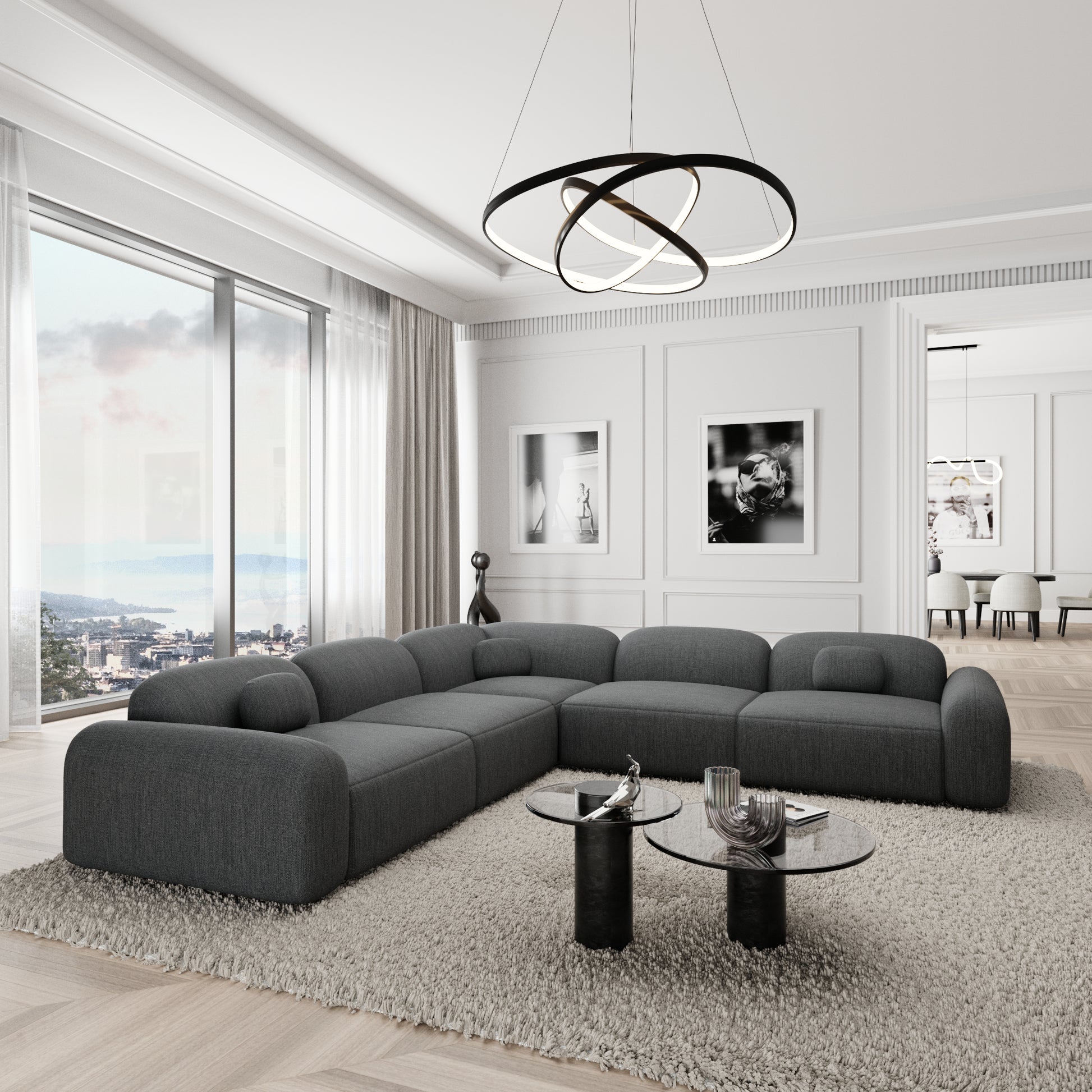 
5-Sitzer Design Ecksofa „Ravello“ mit Strukturstoff-Bezug - Strukturstoff Anthrazit
