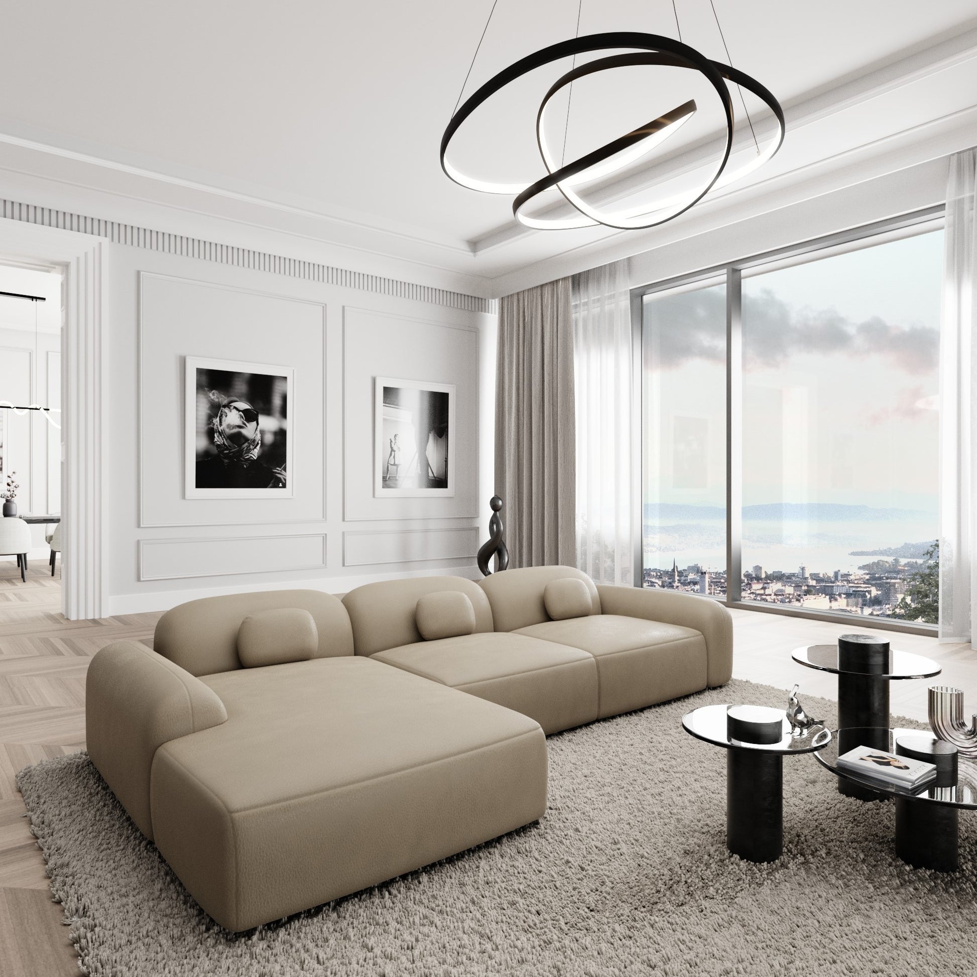 
4-Sitzer Design Echtleder Ecksofa „Ravello“ - Echtleder Beige / Eckteil links