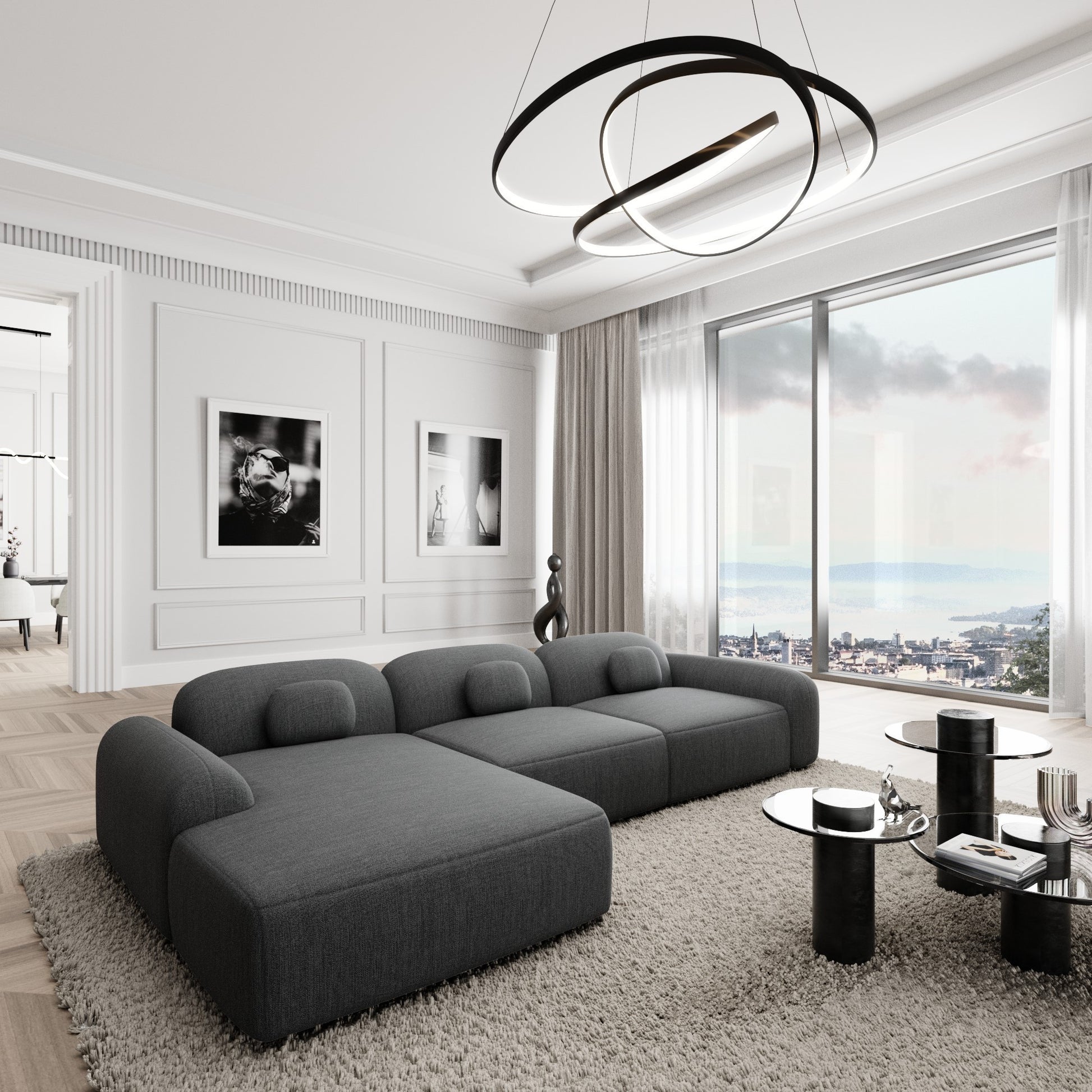 
4-Sitzer Design Ecksofa „Ravello“ mit Strukturstoff-Bezug - Strukturstoff Anthrazit / Eckteil links
