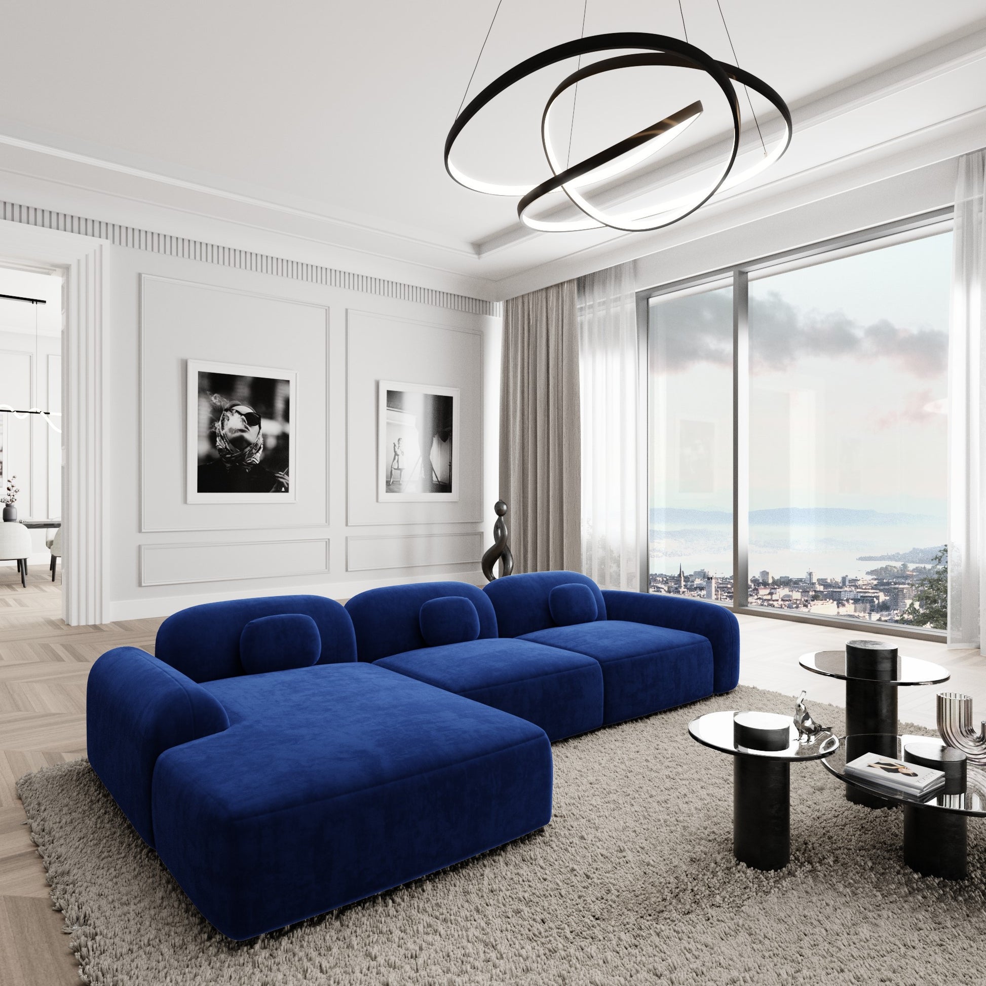 
4-Sitzer Design Ecksofa „Ravello“ mit Samtbezug - Samtbezug Königsblau / Eckteil links
