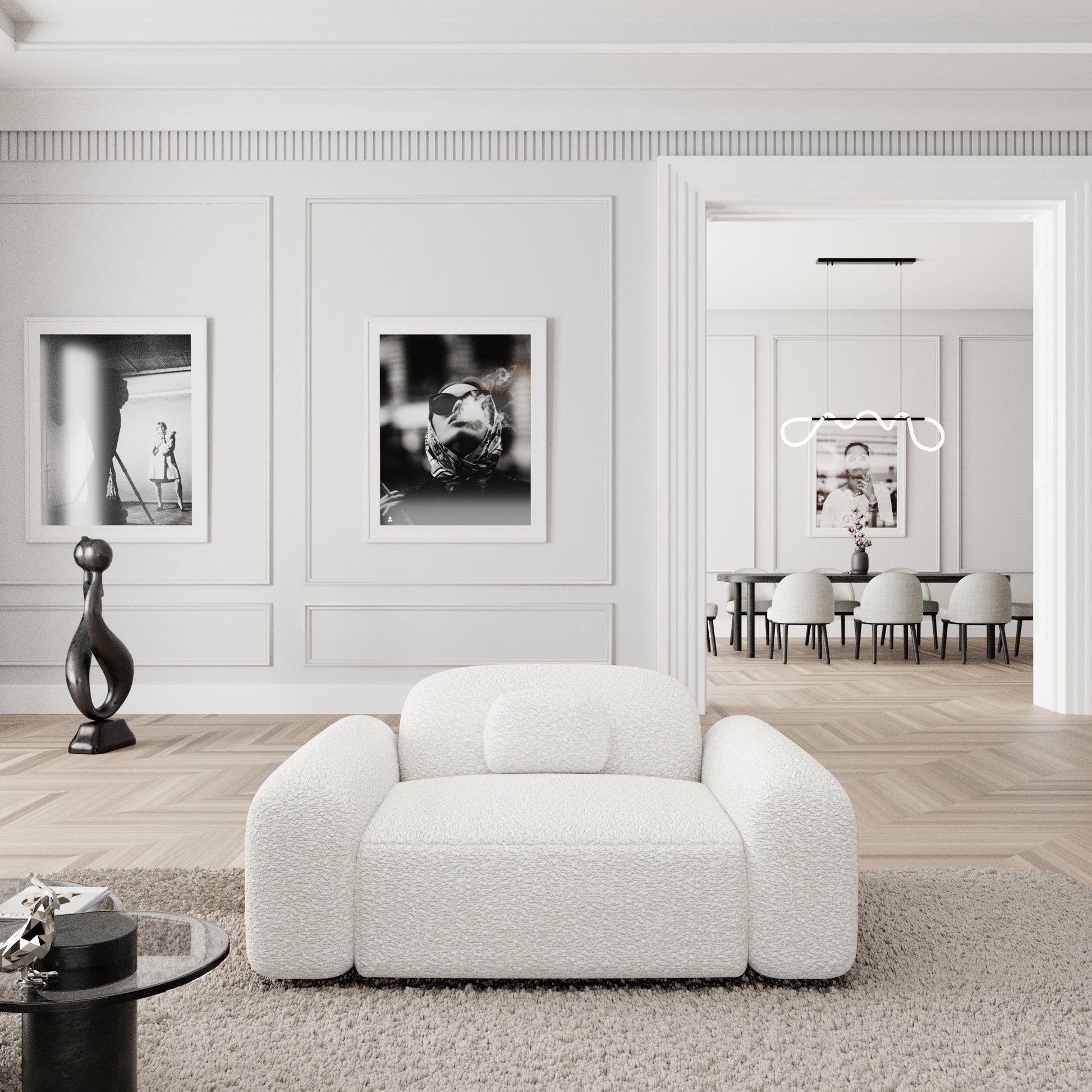 
Design Loungesessel „Ravello“ mit Bouclé-Bezug - Bouclé White