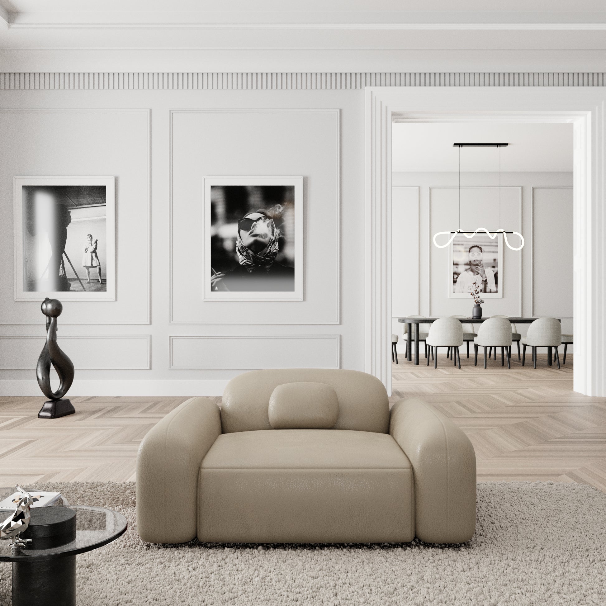 
Design Echtleder Loungesessel „Ravello“ - Echtleder Beige