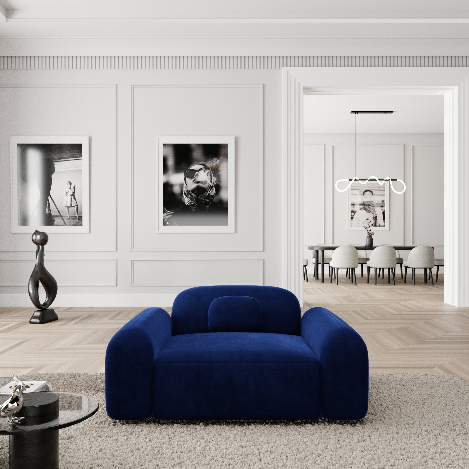 
Design Loungesessel „Ravello“ mit Samtbezug - Samtbezug Königsblau