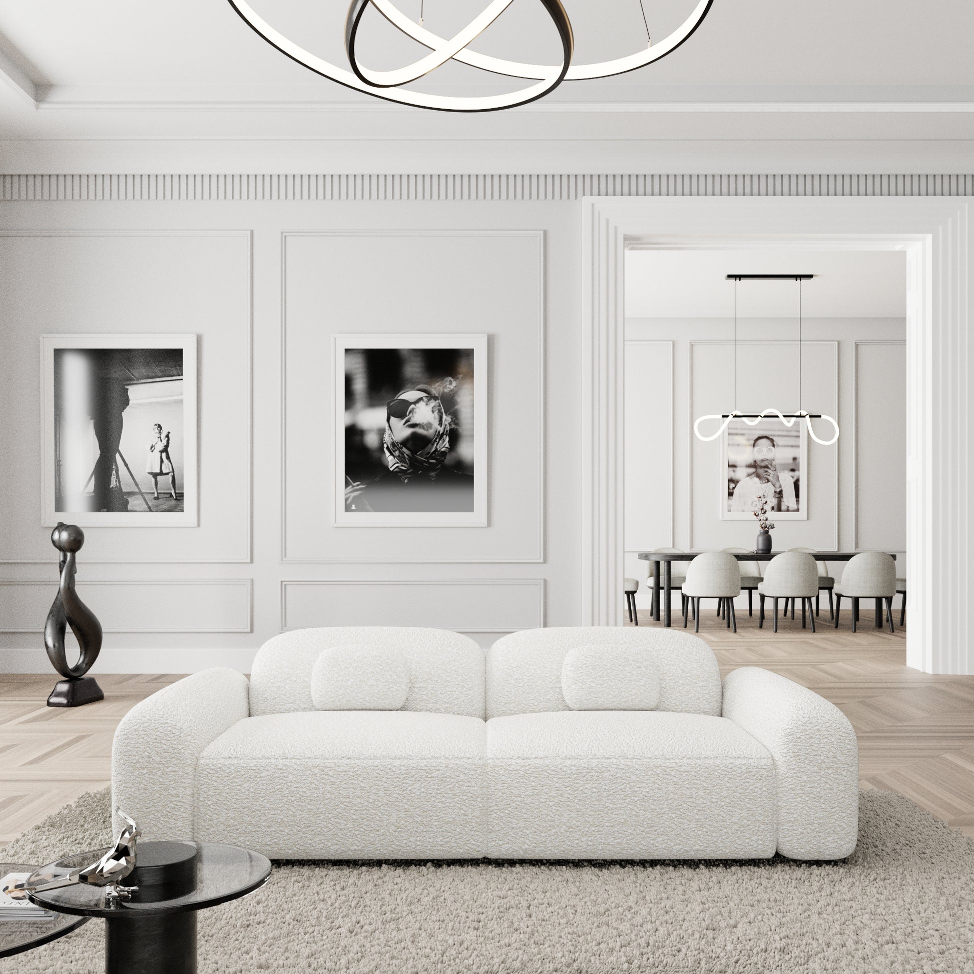 
2-Sitzer Design Sofa „Ravello“ mit Bouclé-Bezug - Bouclé White