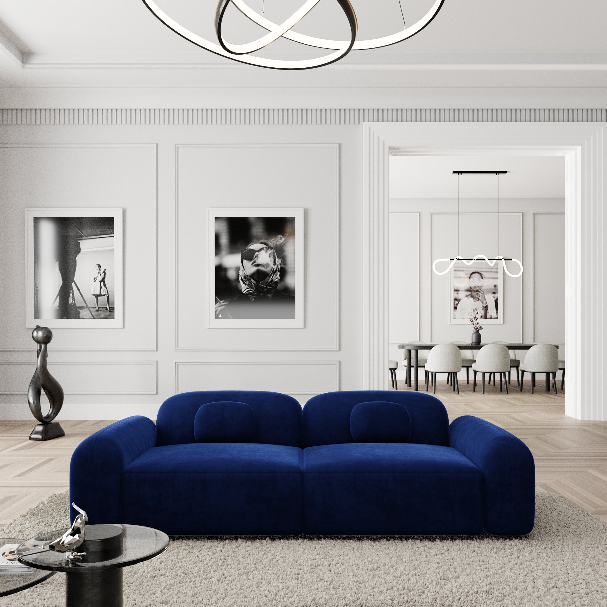 
2-Sitzer Design Sofa „Ravello“ mit Samtbezug - Samtbezug Königsblau