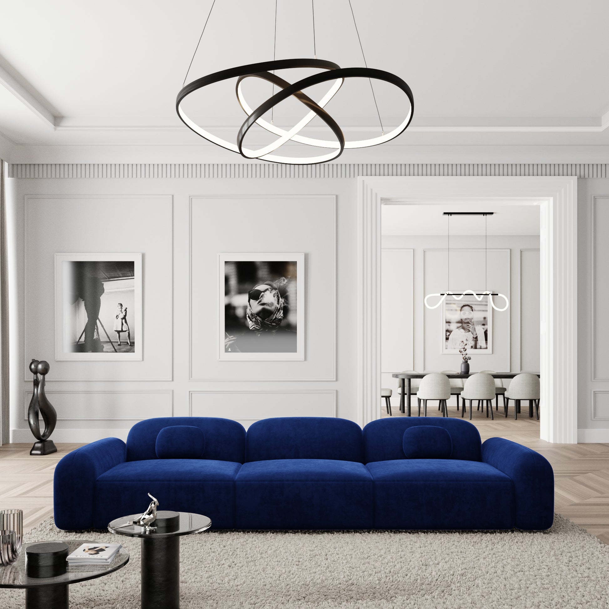 
4-Sitzer Design Sofa „Ravello“ mit Samtbezug - Samtbezug Königsblau