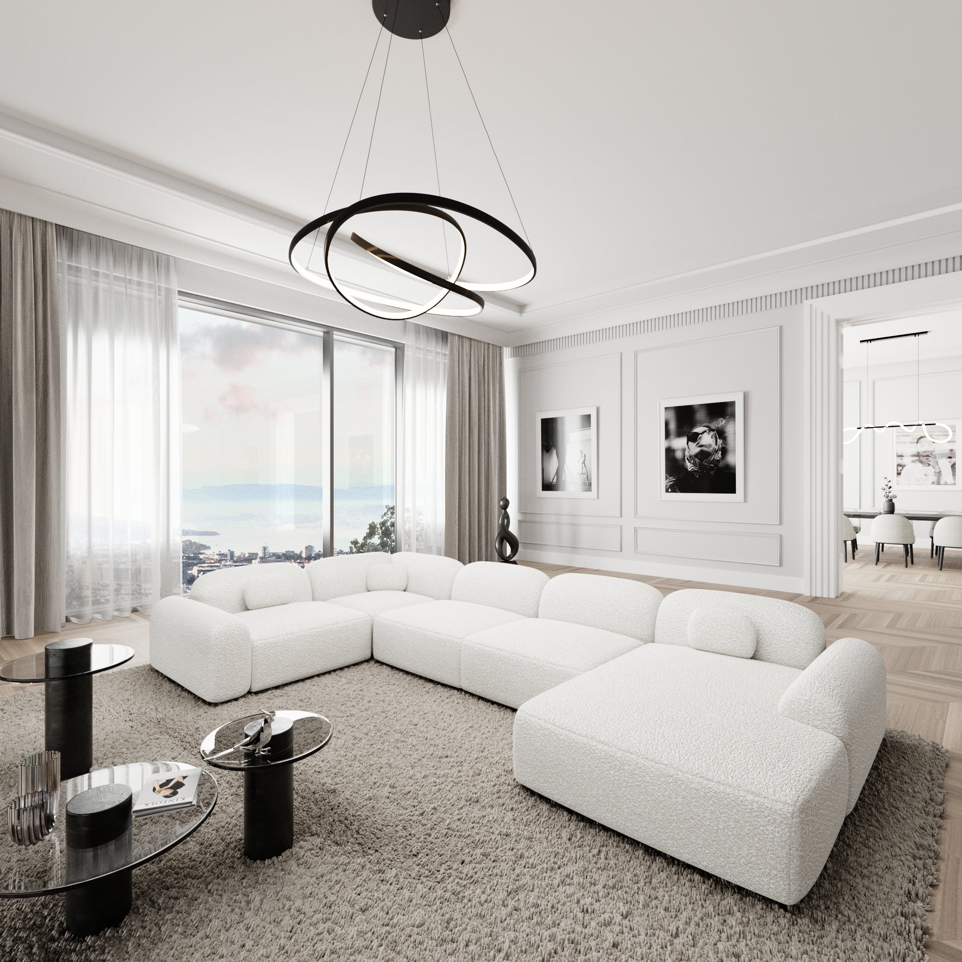 
6-Sitzer Design Panorama-Sofa „Ravello XL“ mit Bouclé-Bezug - Bouclé White / Lange Seite links