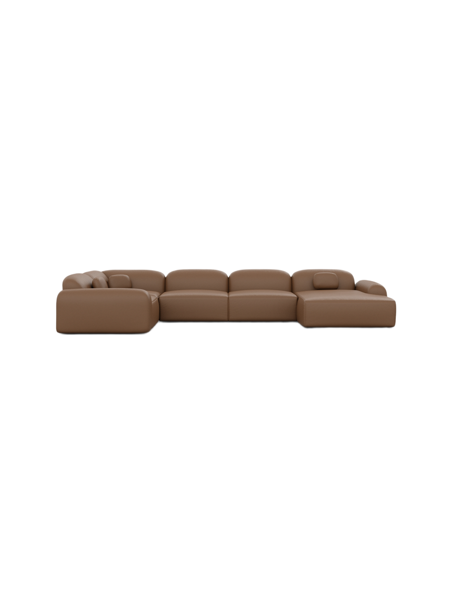 
6-Sitzer Design Echtleder Panorama-Sofa „Ravello XL“ - Echtleder Beige / Lange Seite links