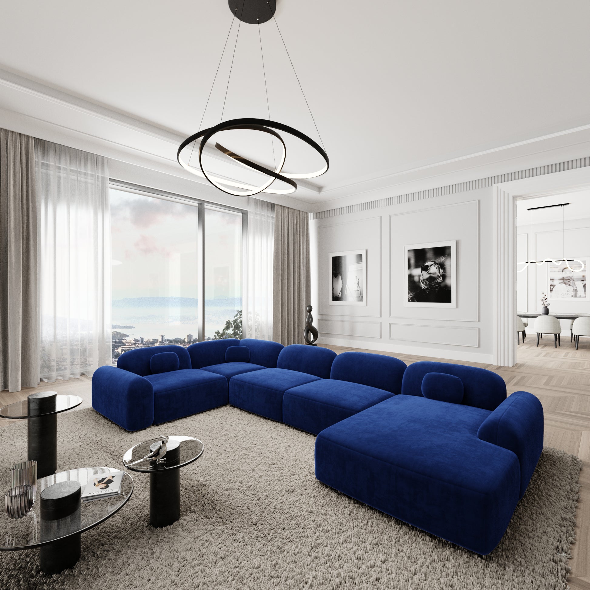 
6-Sitzer Design Panorama-Sofa „Ravello XL“ mit Samtbezug - Samtbezug Königsblau / Lange Seite links