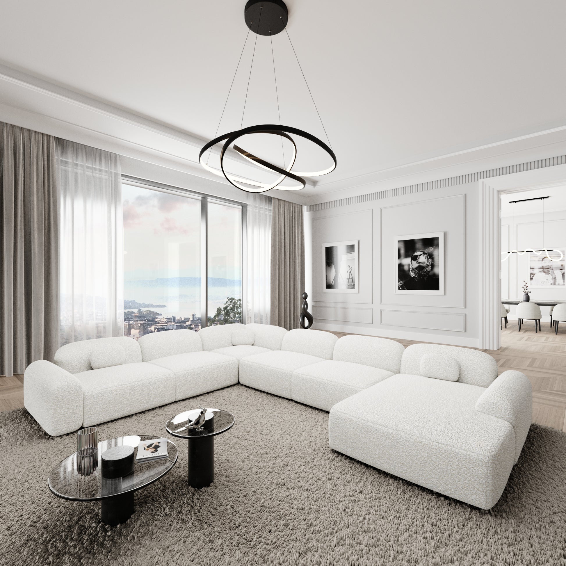 
7-Sitzer Design Panorama-Sofa „Ravello XXL“ mit Bouclé-Bezug - Bouclé White / Lange Seite links