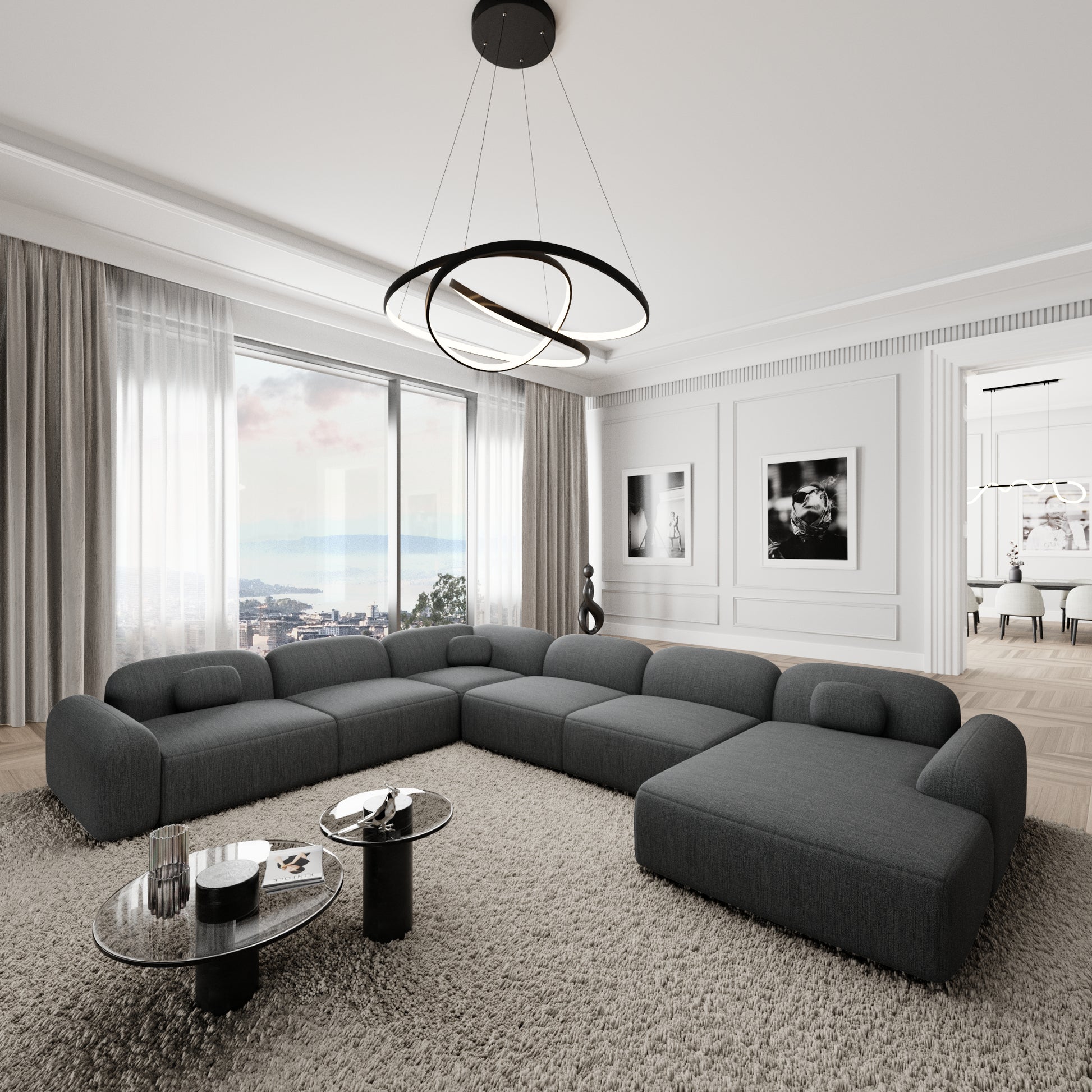 
7-Sitzer Design Panorama-Sofa „Ravello XXL“ mit Strukturstoff-Bezug - Strukturstoff Anthrazit / Lange Seite links