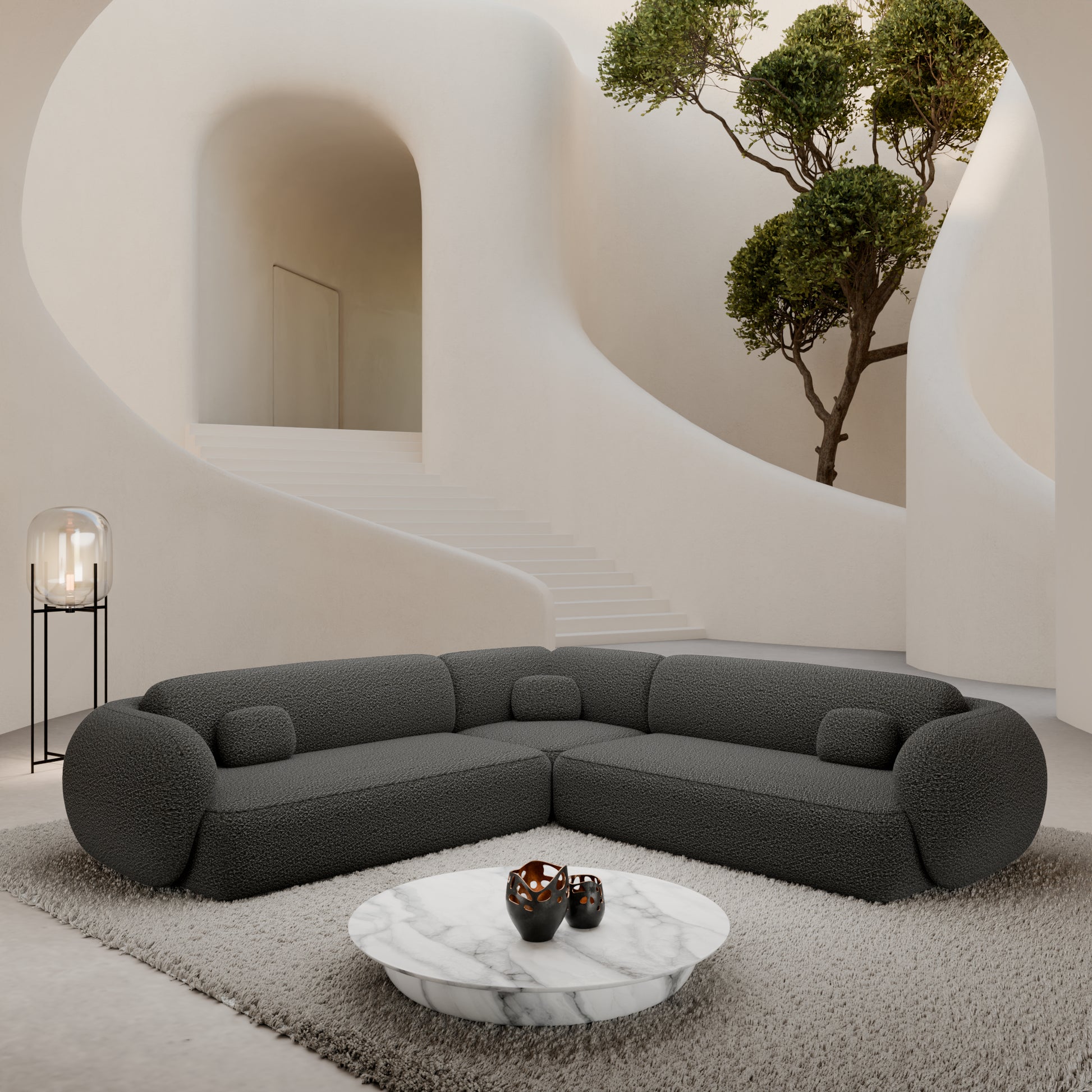 
5-Sitzer Design Ecksofa „Avella“ mit Bouclé-Bezug - Bouclé Graphit