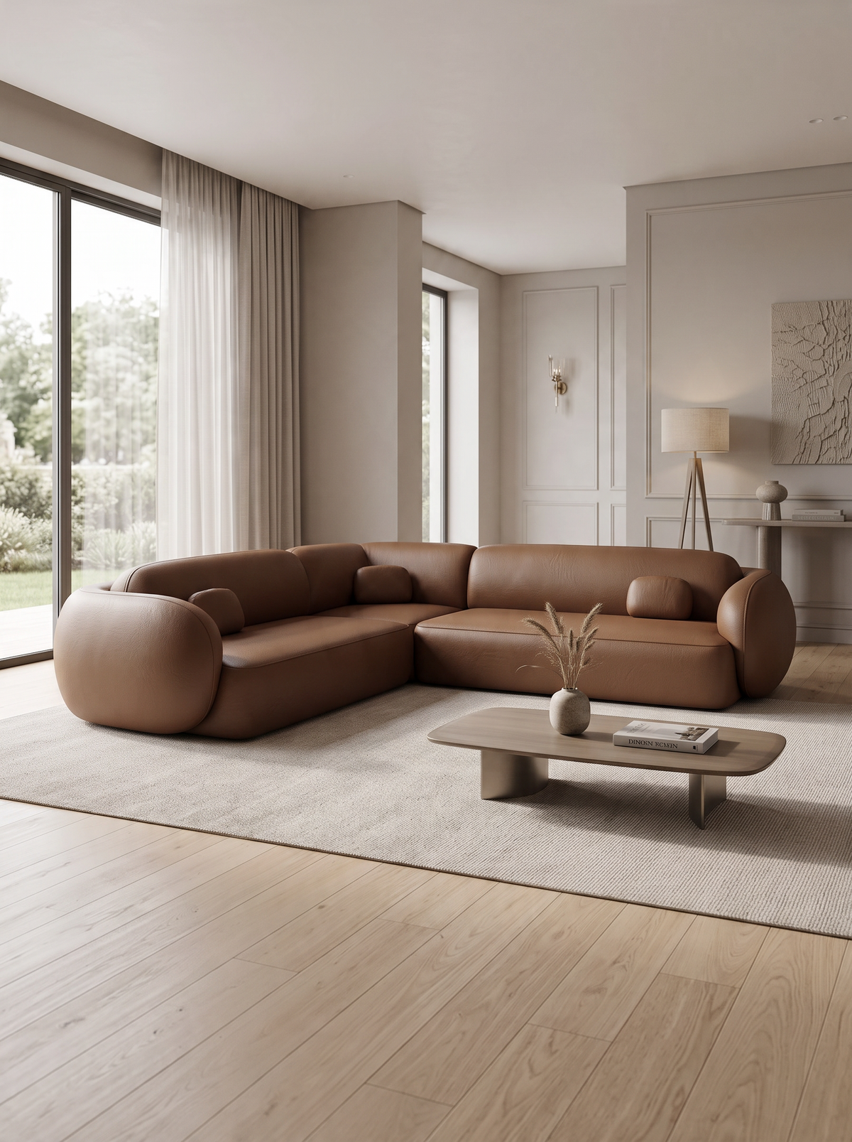 
Canapé d’angle design 5 places en cuir véritable « Avella » - Cuir véritable Choco Brown