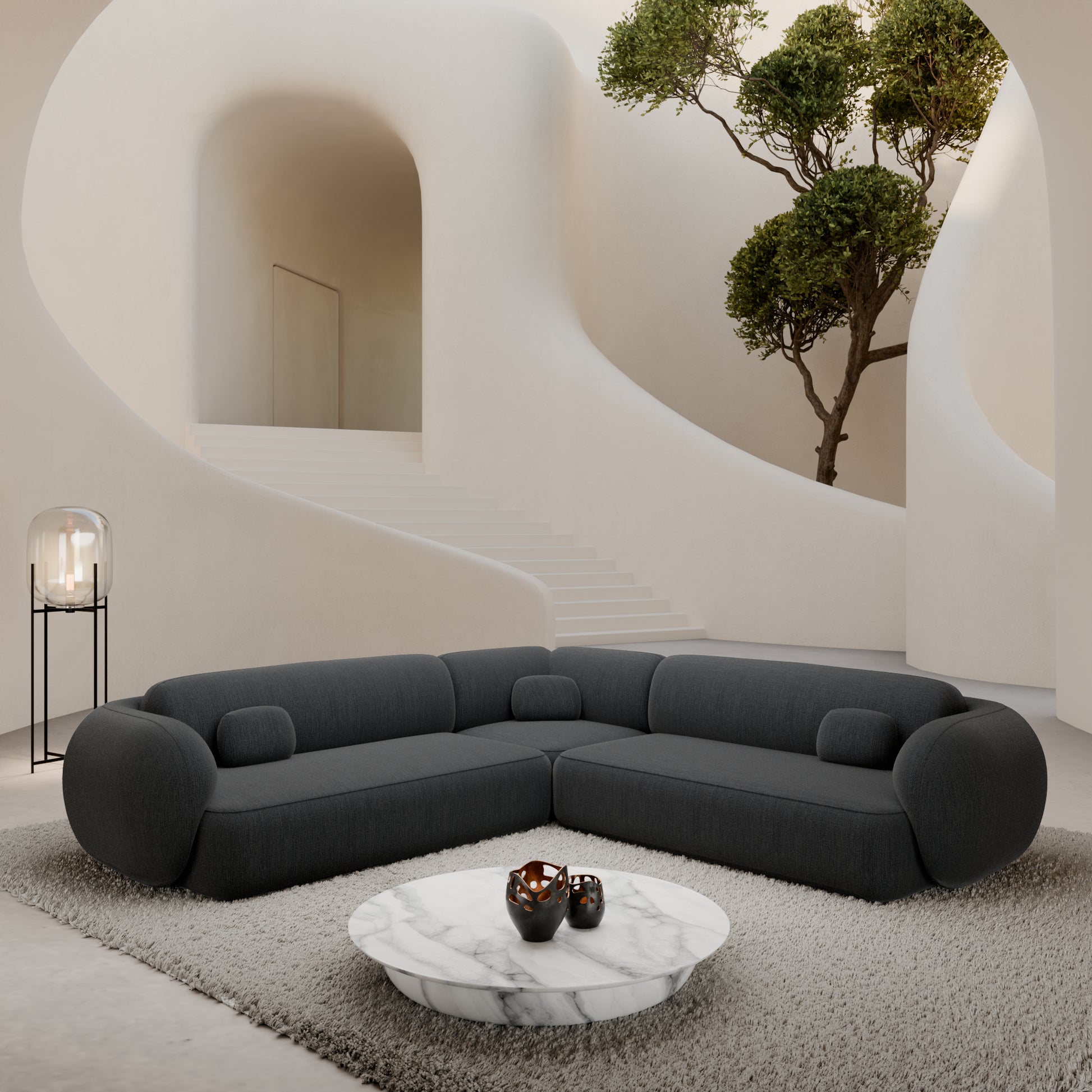 
5-Sitzer Design Ecksofa „Avella“ mit Strukturstoff-Bezug - Strukturstoff Anthrazit