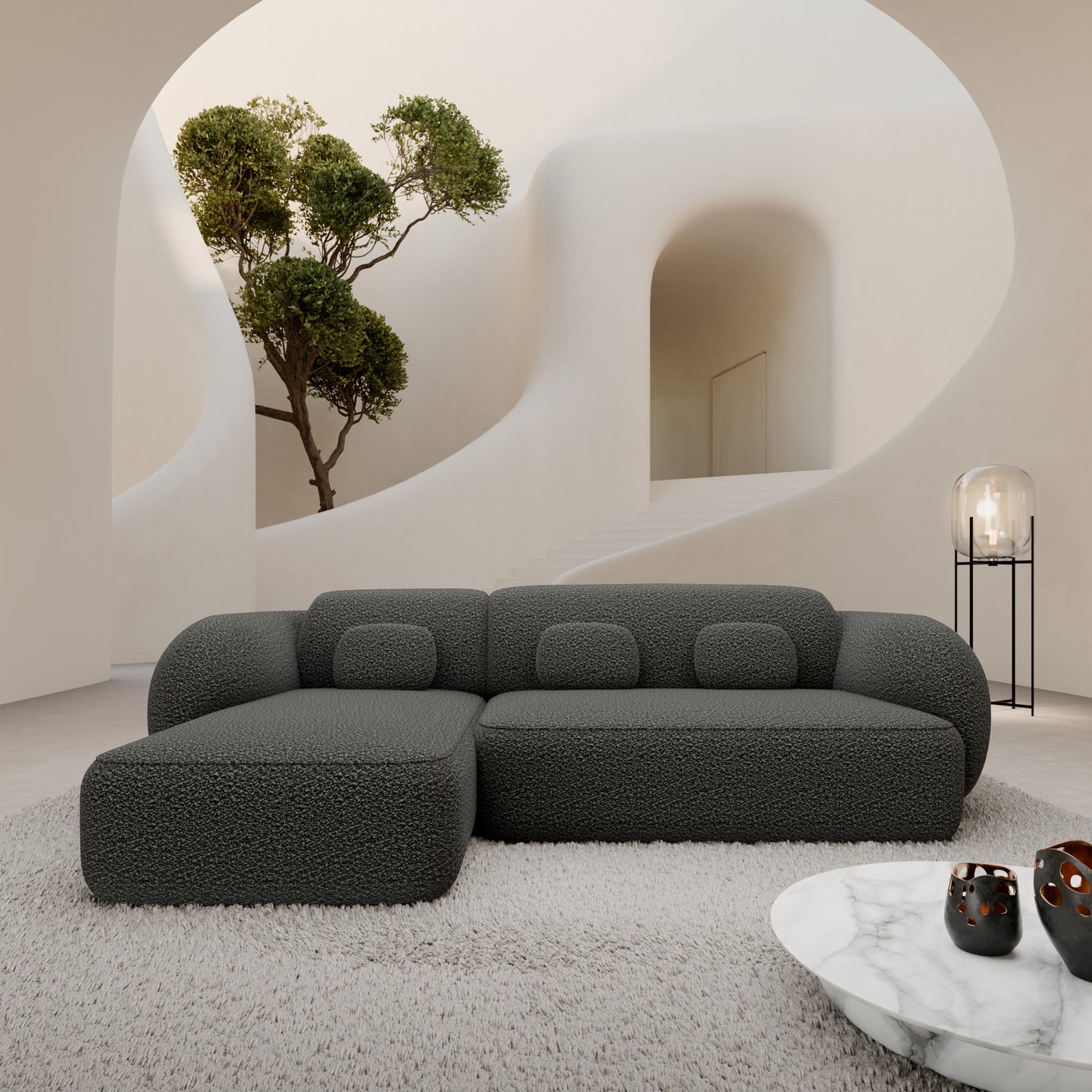 
4-Sitzer Design Ecksofa „Avella“ mit Bouclé-Bezug - Bouclé Graphit / Eckteil links