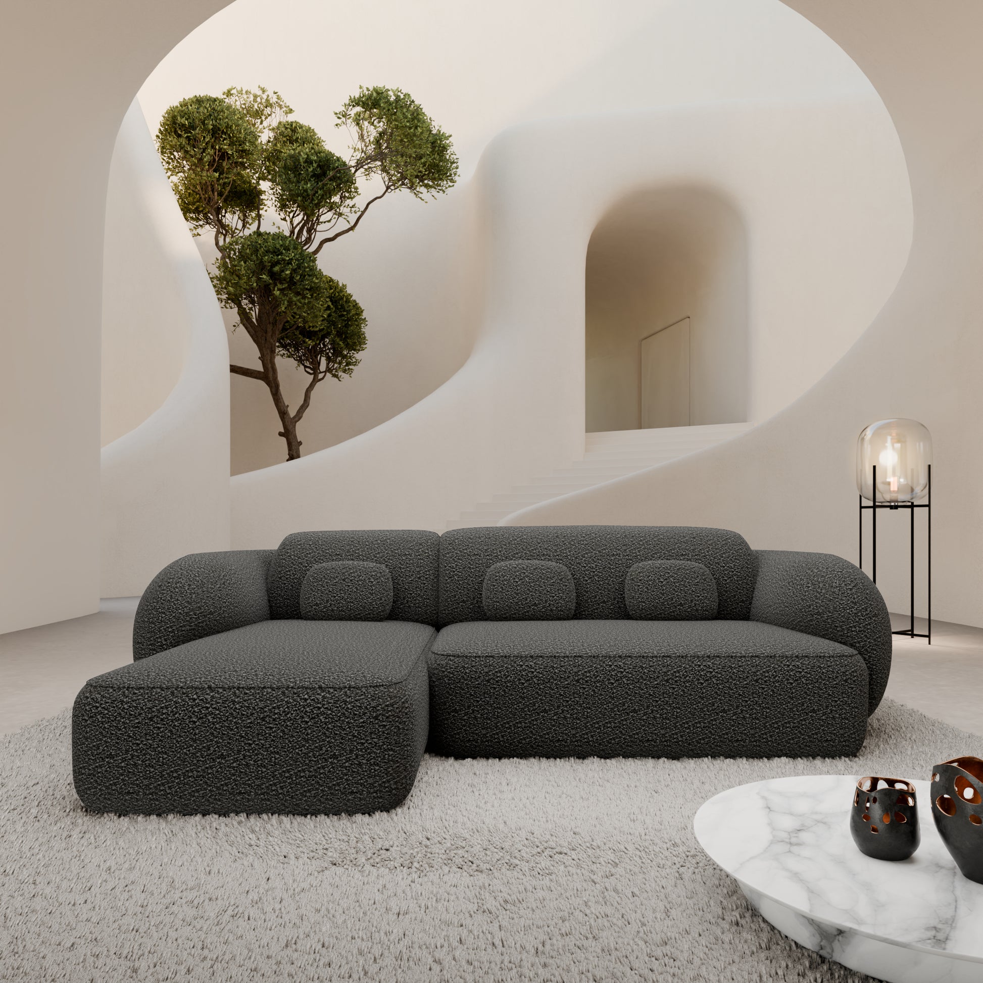 
4-Sitzer Design Ecksofa „Avella“ mit Bouclé-Bezug - Bouclé Graphit / Eckteil links