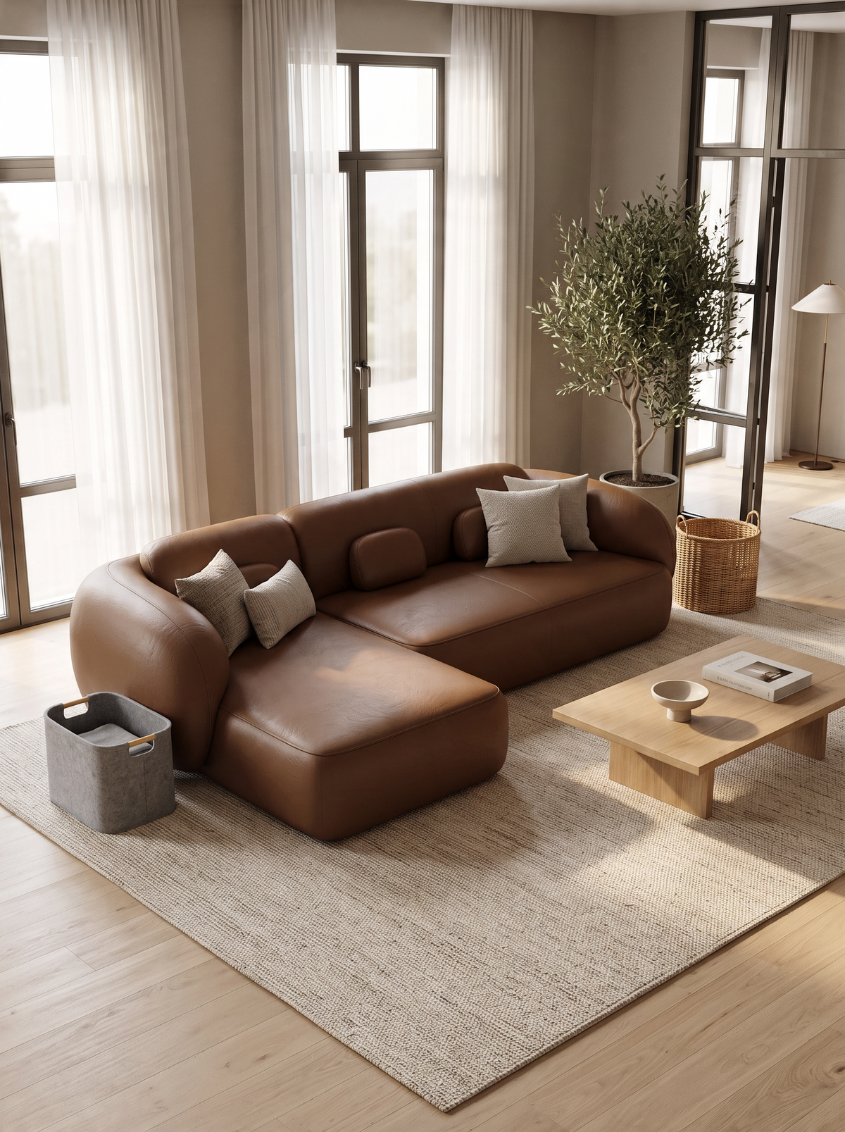 
Canapé d’angle design 4 places en cuir véritable « Avella » - Cuir véritable Choco Brown / Élément d’angle gauche