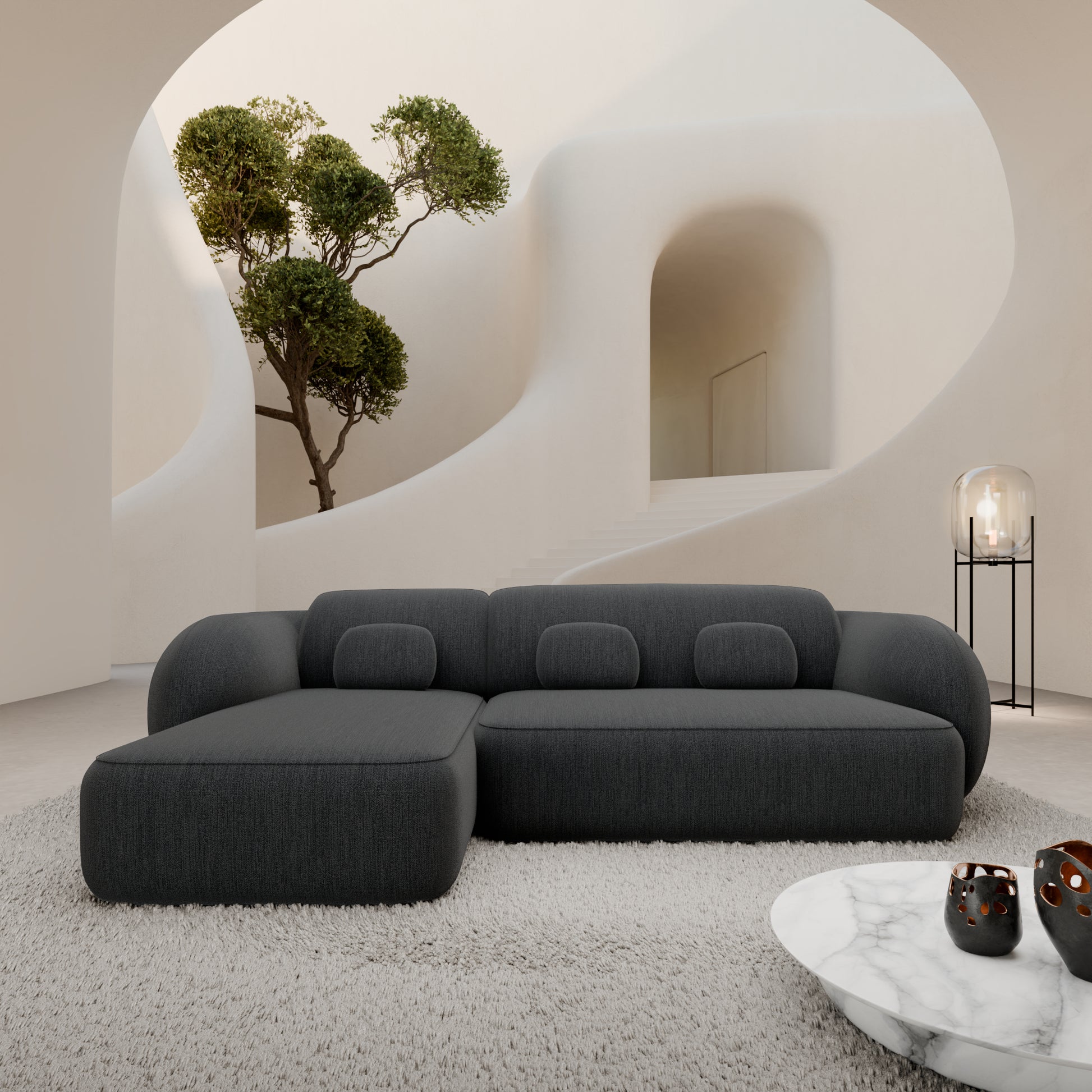 
4-Sitzer Design Ecksofa „Avella“ mit Strukturstoff-Bezug - Strukturstoff Anthrazit / Eckteil links