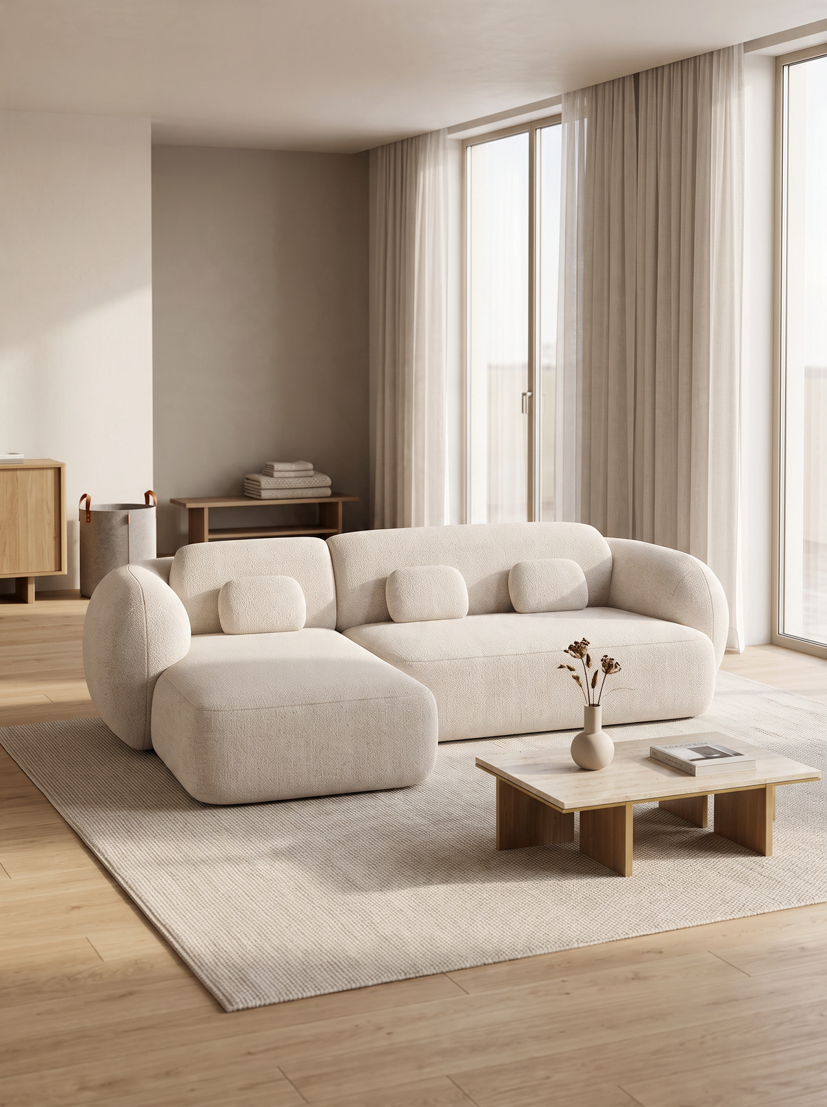 
Canapé d’angle design 4 places « Avella » revêtu de tissu structuré - Tissu texturé Beige / Élément d’angle gauche
