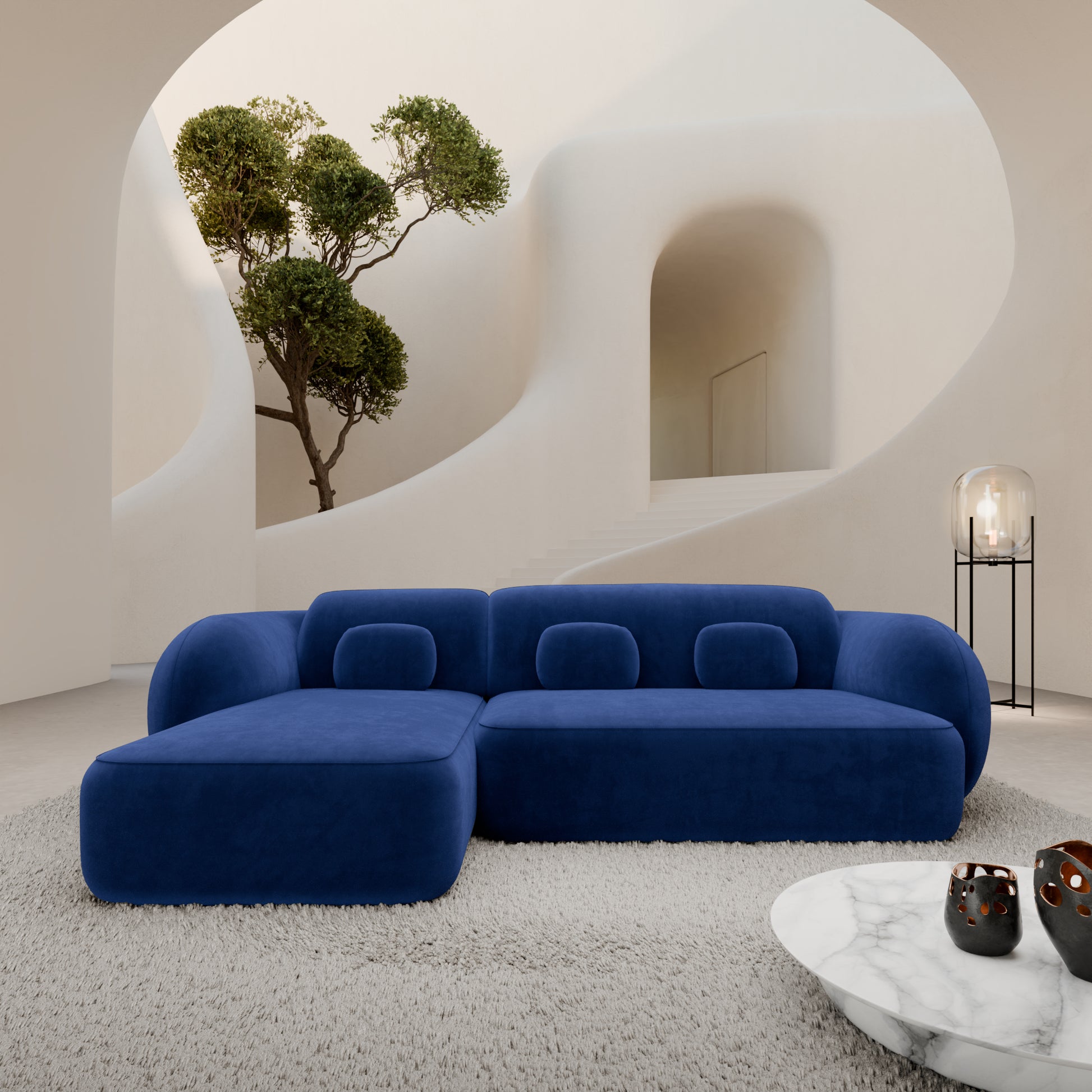 
4-Sitzer Design Ecksofa „Avella“ mit Samtbezug - Samtbezug Königsblau / Eckteil links