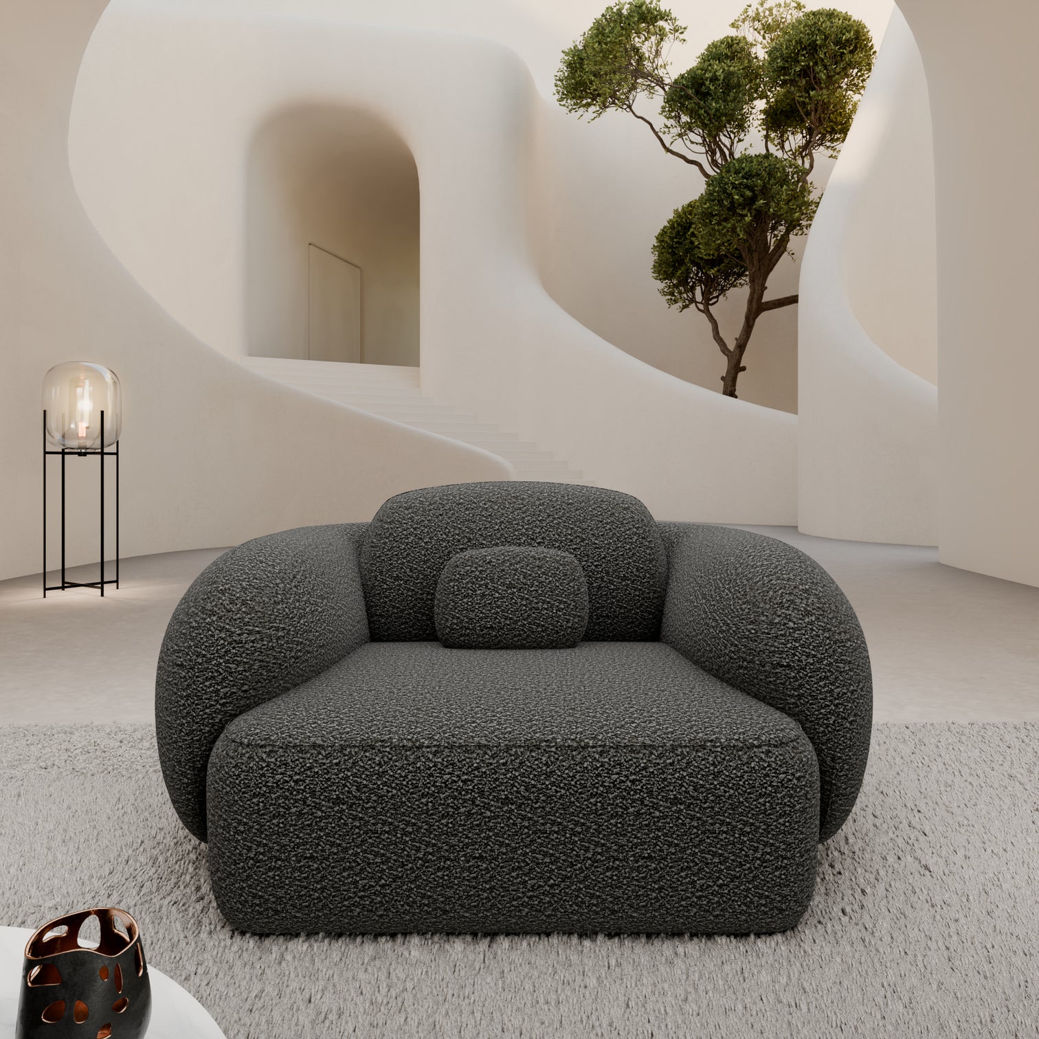 
Design Loungesessel „Avella“ mit Bouclé-Bezug - Bouclé Graphit