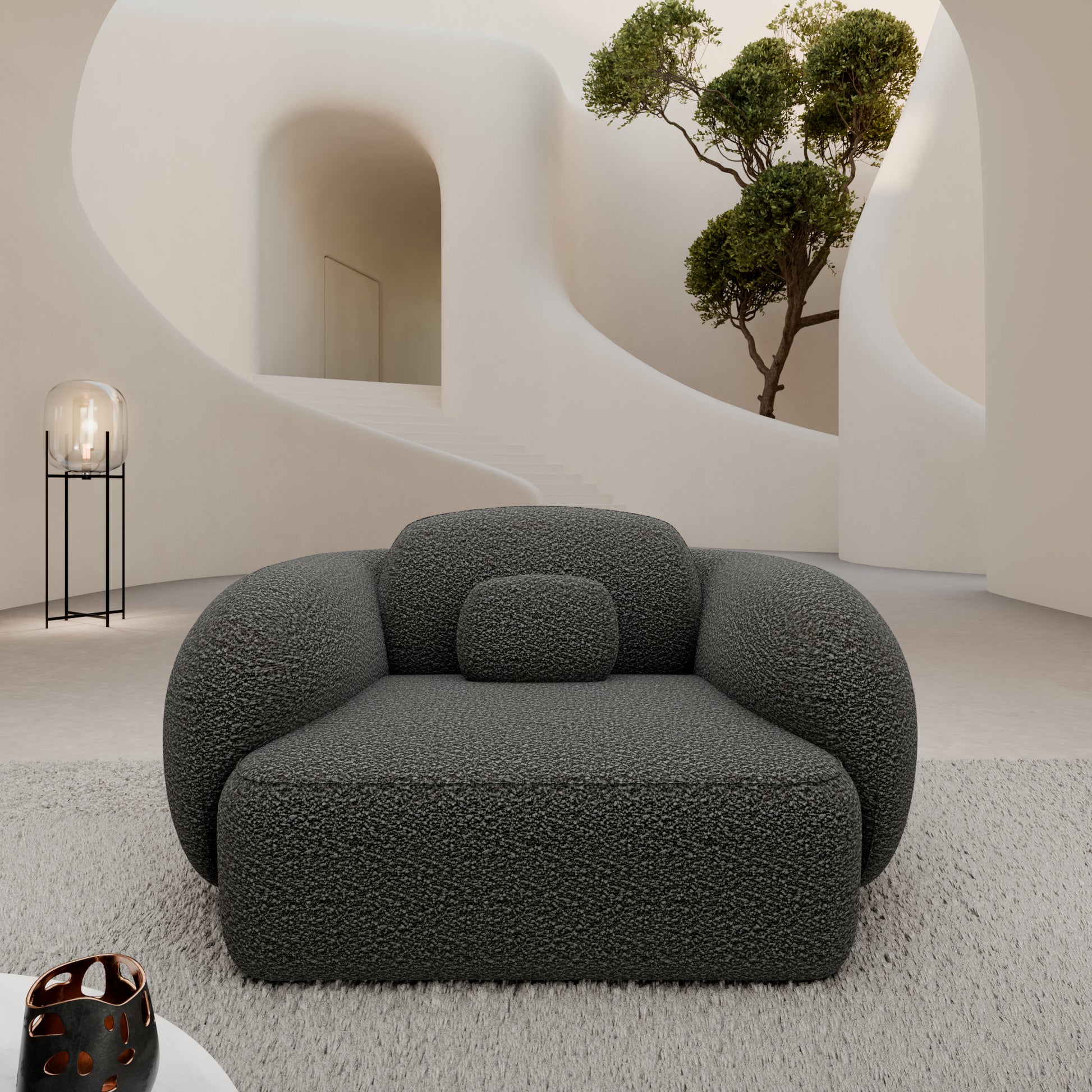 
Design Loungesessel „Avella“ mit Bouclé-Bezug - Bouclé Graphit