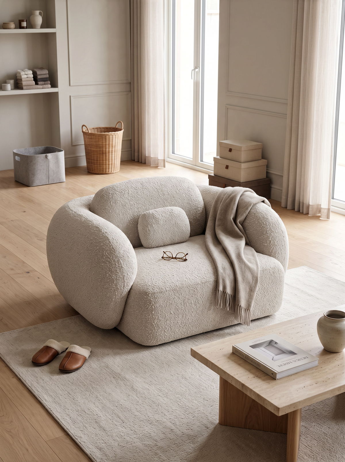 
Fauteuil lounge design « Avella » avec revêtement bouclé - Bouclé Toffee