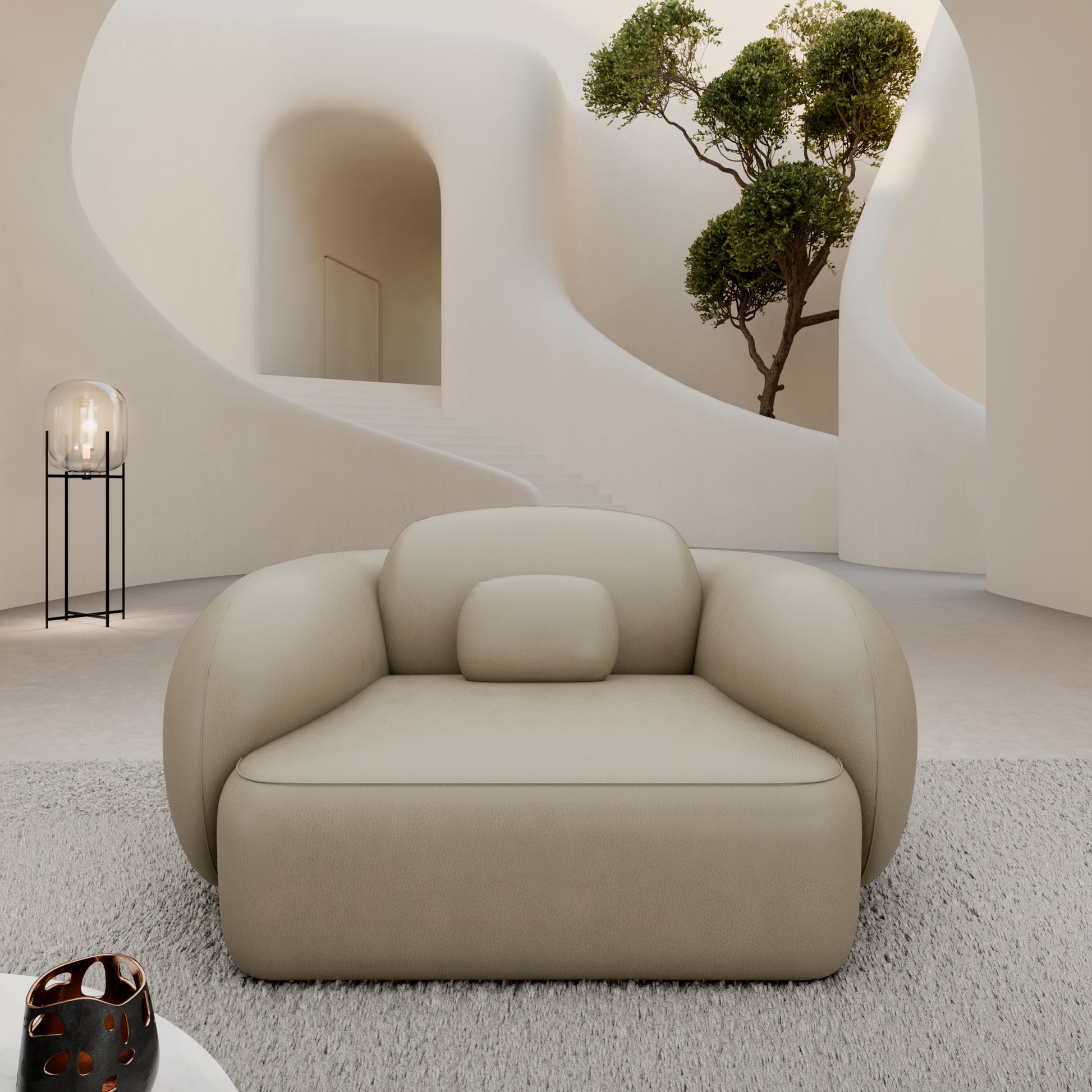 
Design Echtleder Loungesessel „Avella“ - Echtleder Beige
