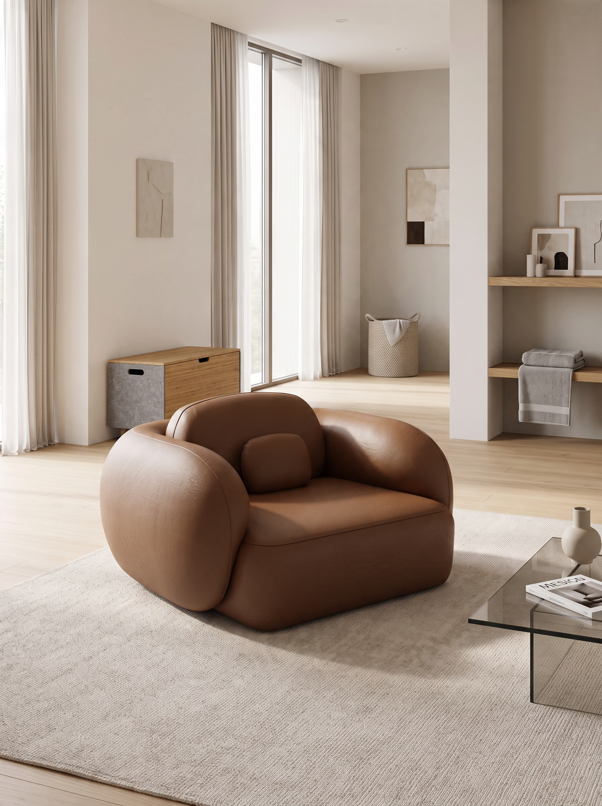 
Fauteuil lounge design en cuir véritable « Avella » - Cuir véritable Choco Brown