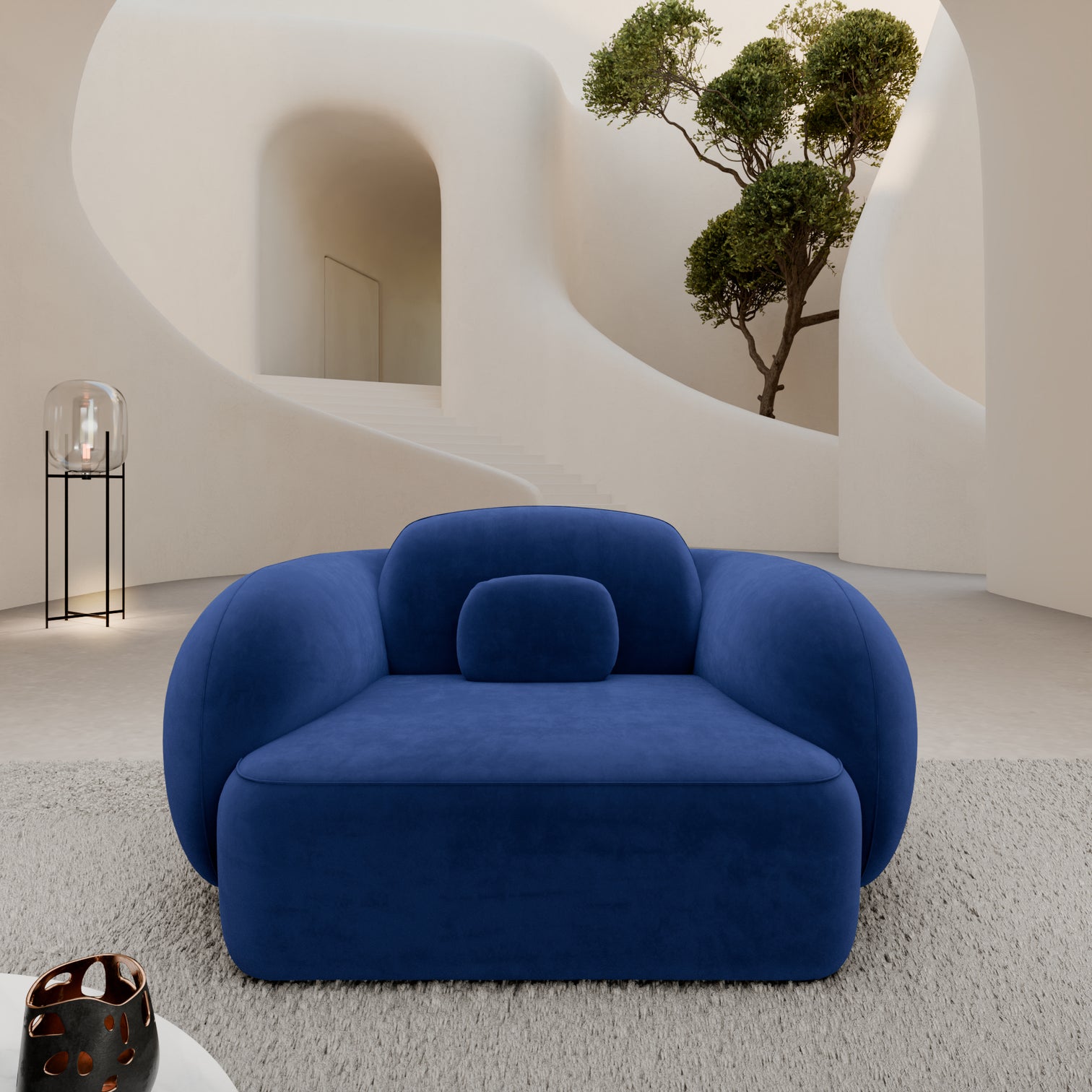 
Design Loungesessel „Avella“ mit Samtbezug - Samtbezug Königsblau