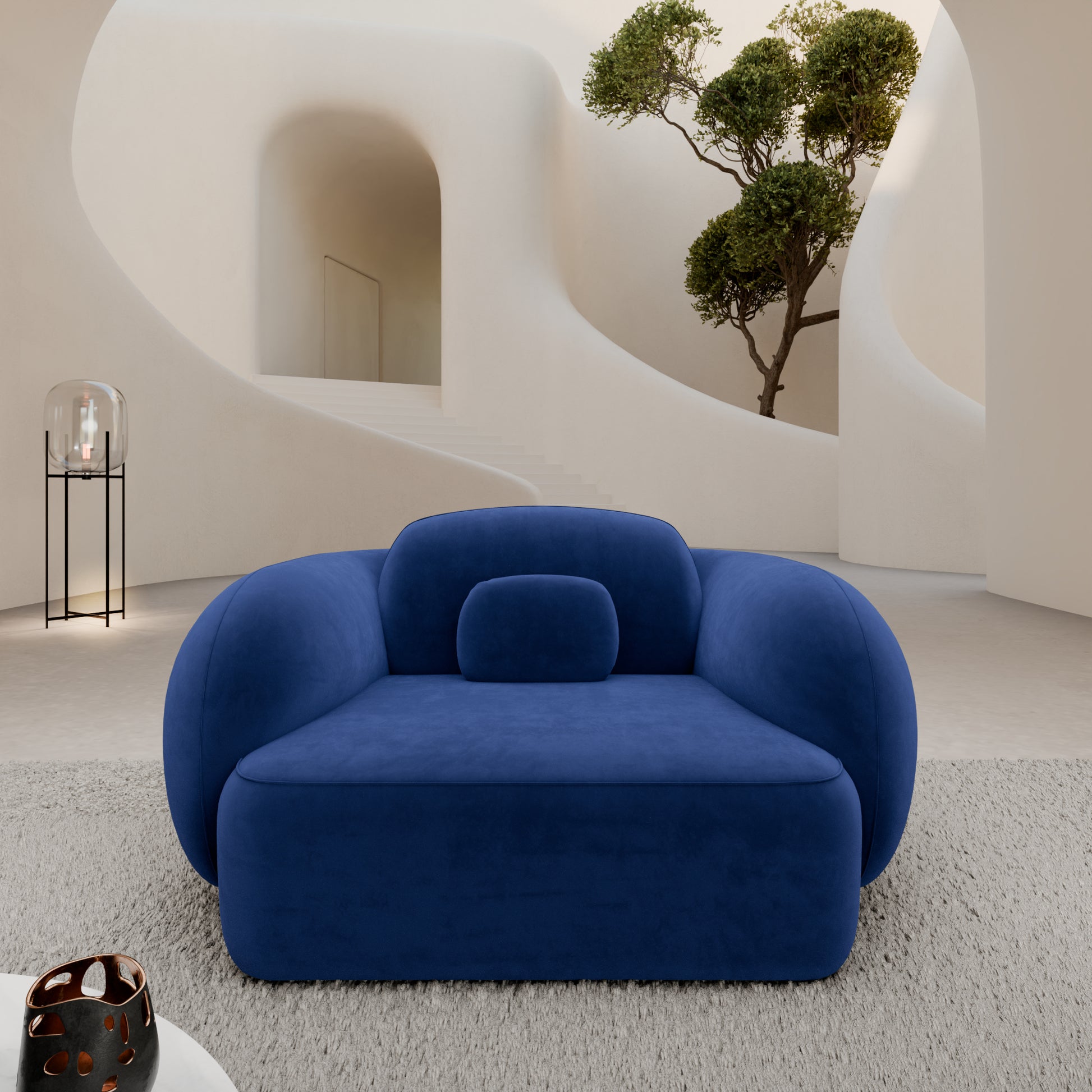 
Design Loungesessel „Avella“ mit Samtbezug - Samtbezug Königsblau