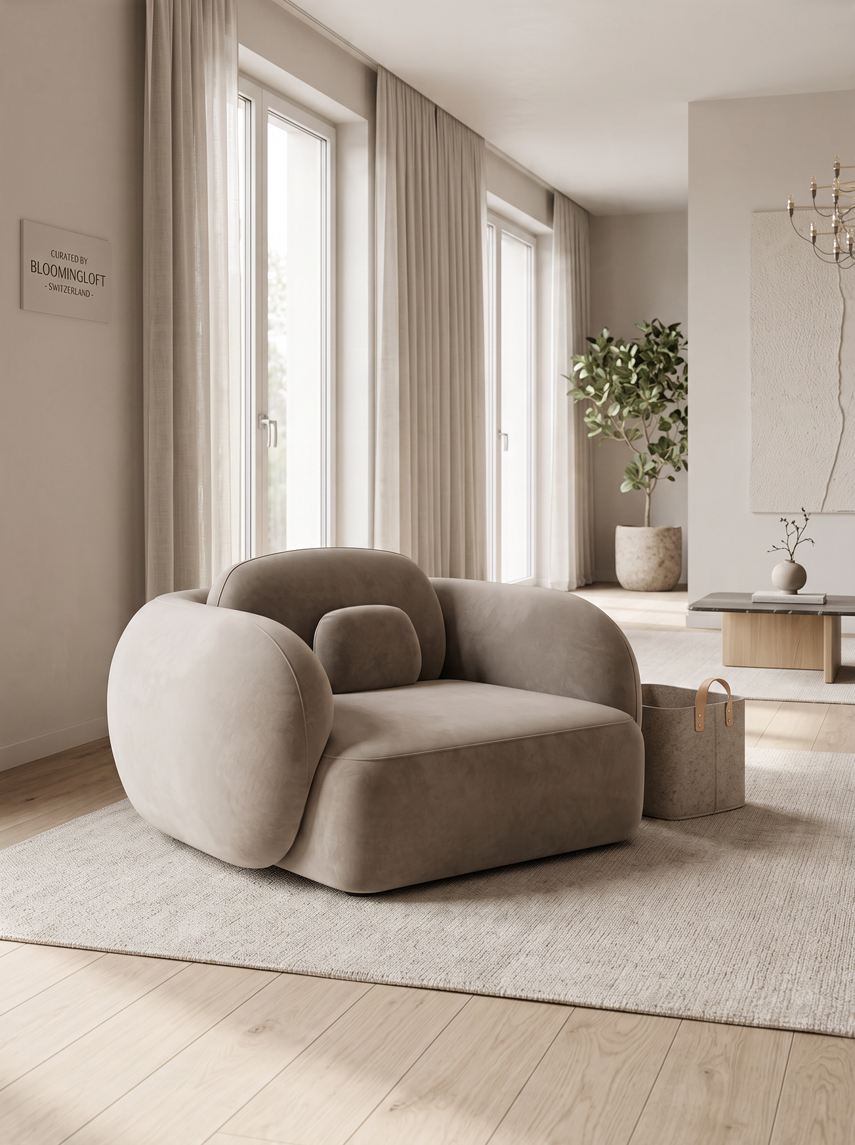 
Poltrona lounge di design «Avella» con rivestimento in velluto - Rivestimento in velluto Beige scuro