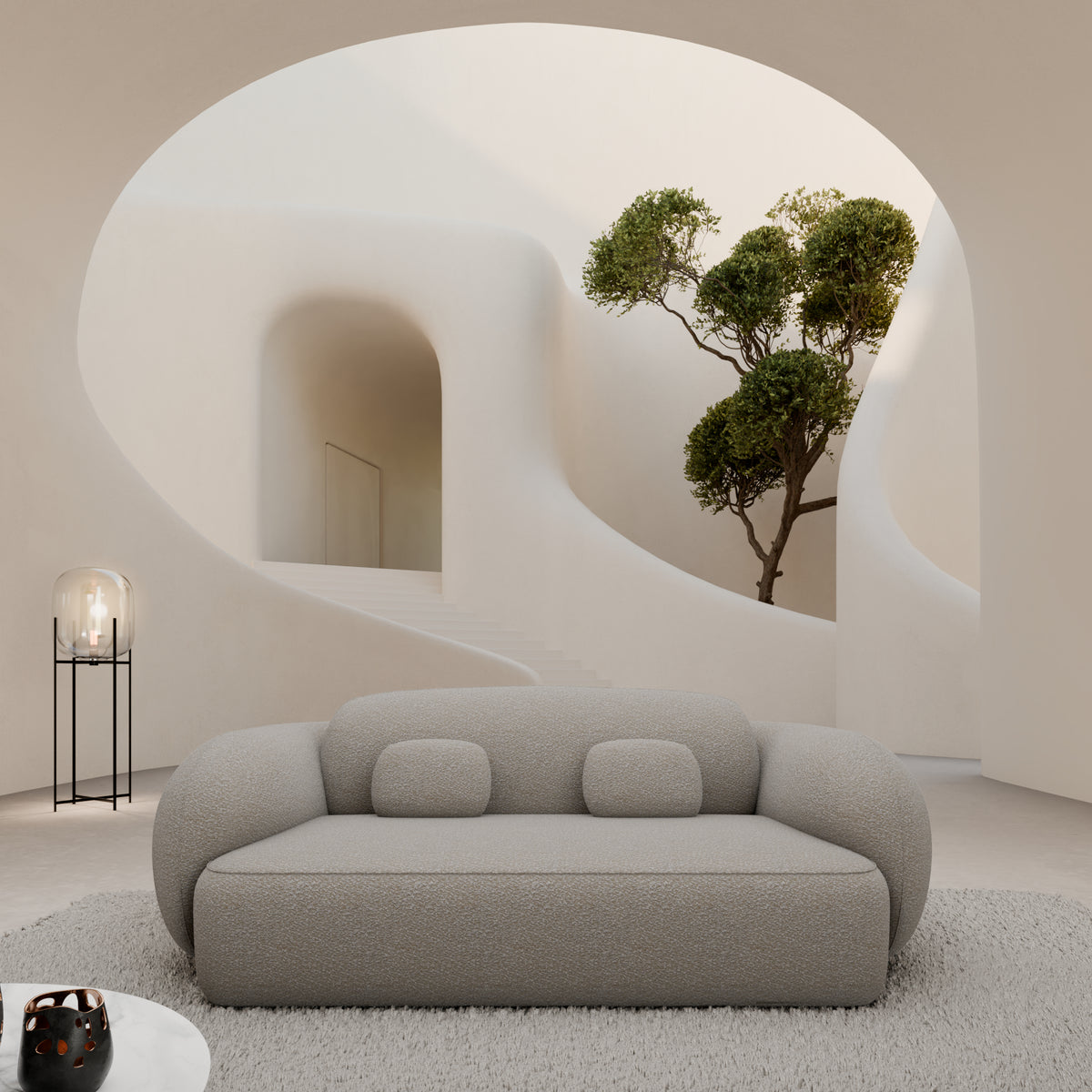 
Divano di design a 2 posti «Avella» con rivestimento bouclé - Bouclé Toffee