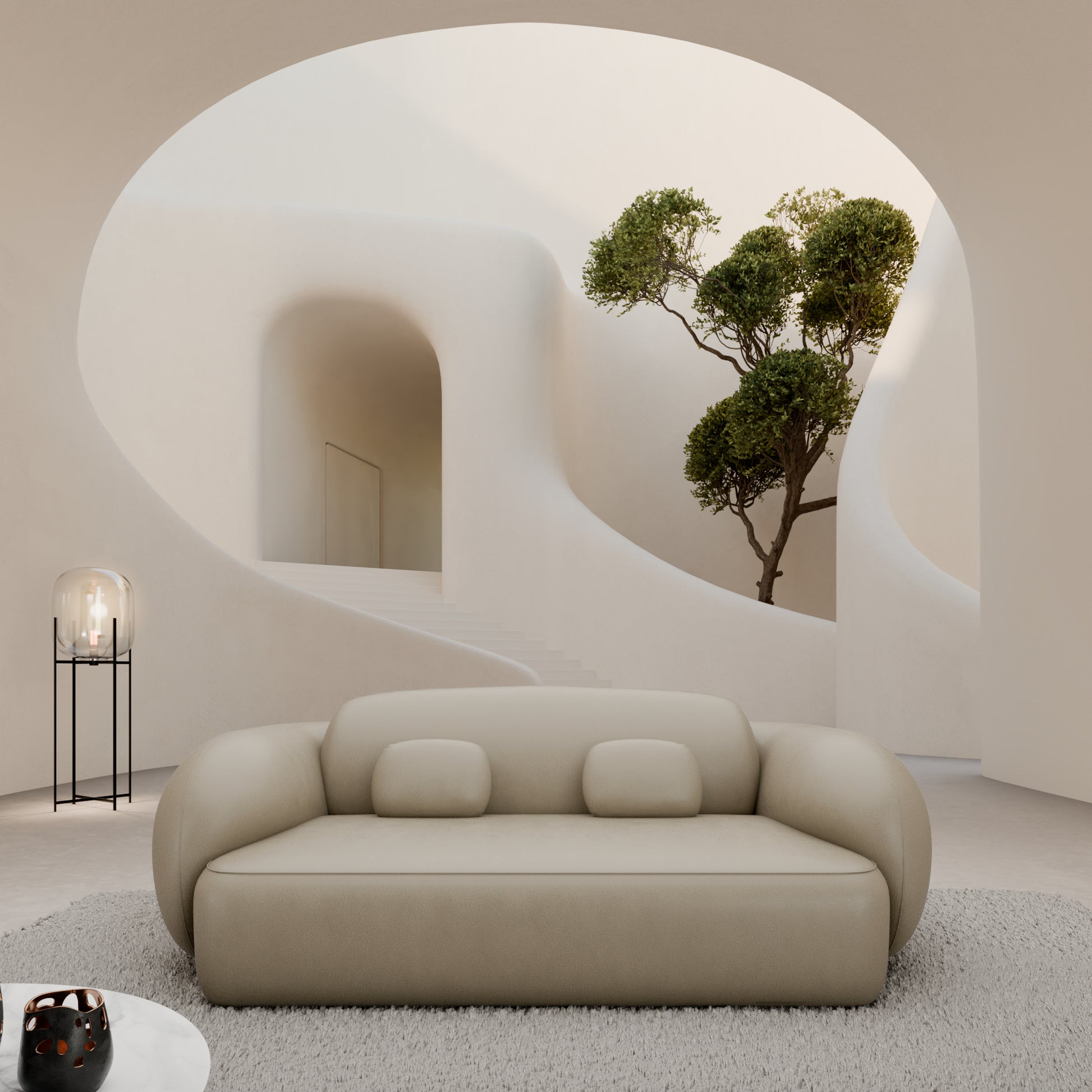
2-Sitzer Design Echtleder Sofa „Avella“ - Echtleder Beige