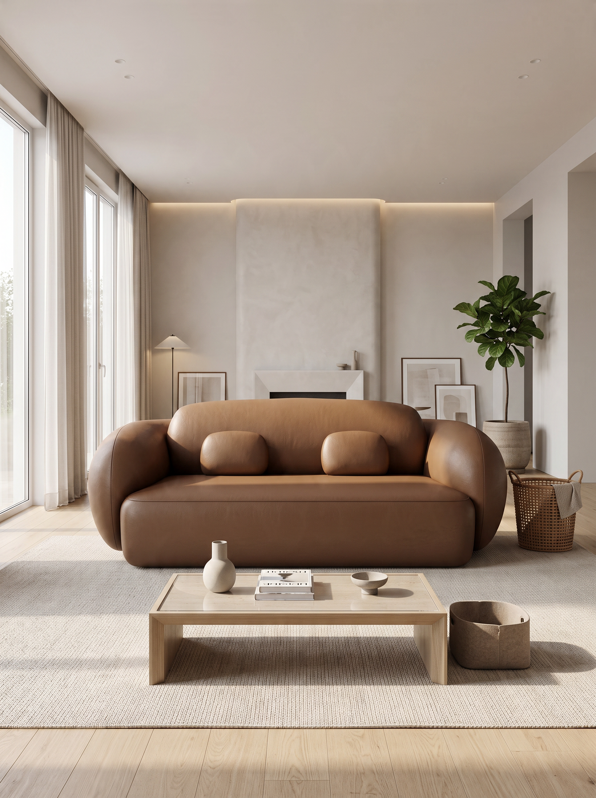 
2-seater designer genuine leather sofa “Avella” - Genuine leather Choco Brown