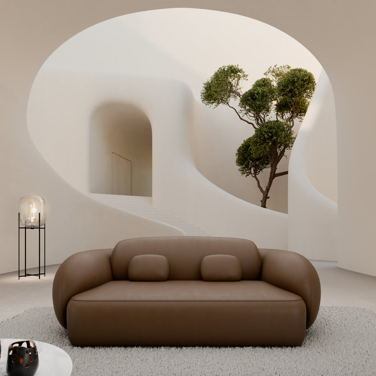 
Divano di design a 2 posti in vera pelle «Avella» - Vera pelle Choco Brown