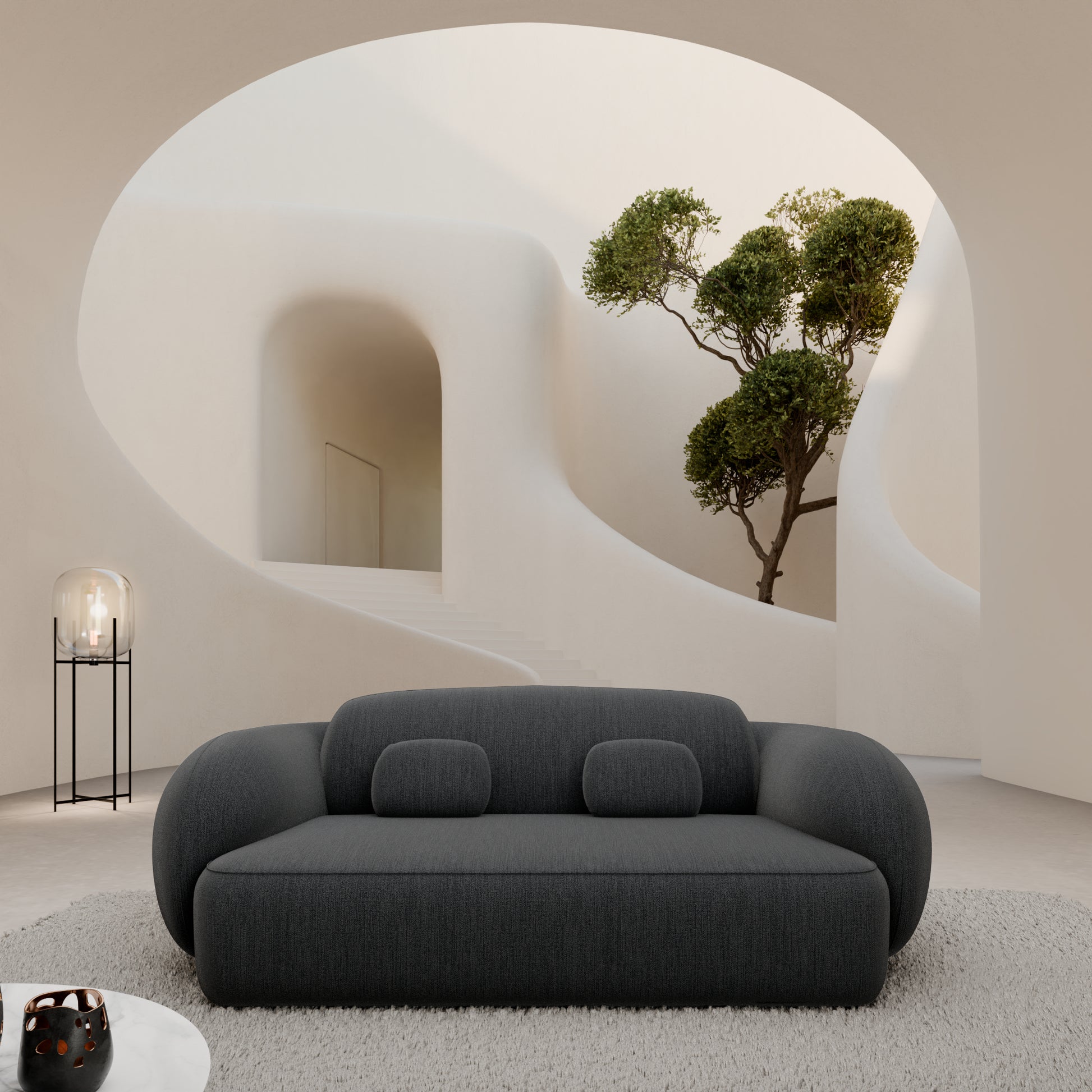 
2-Sitzer Design Sofa „Avella“ mit Strukturstoff-Bezug - Strukturstoff Anthrazit
