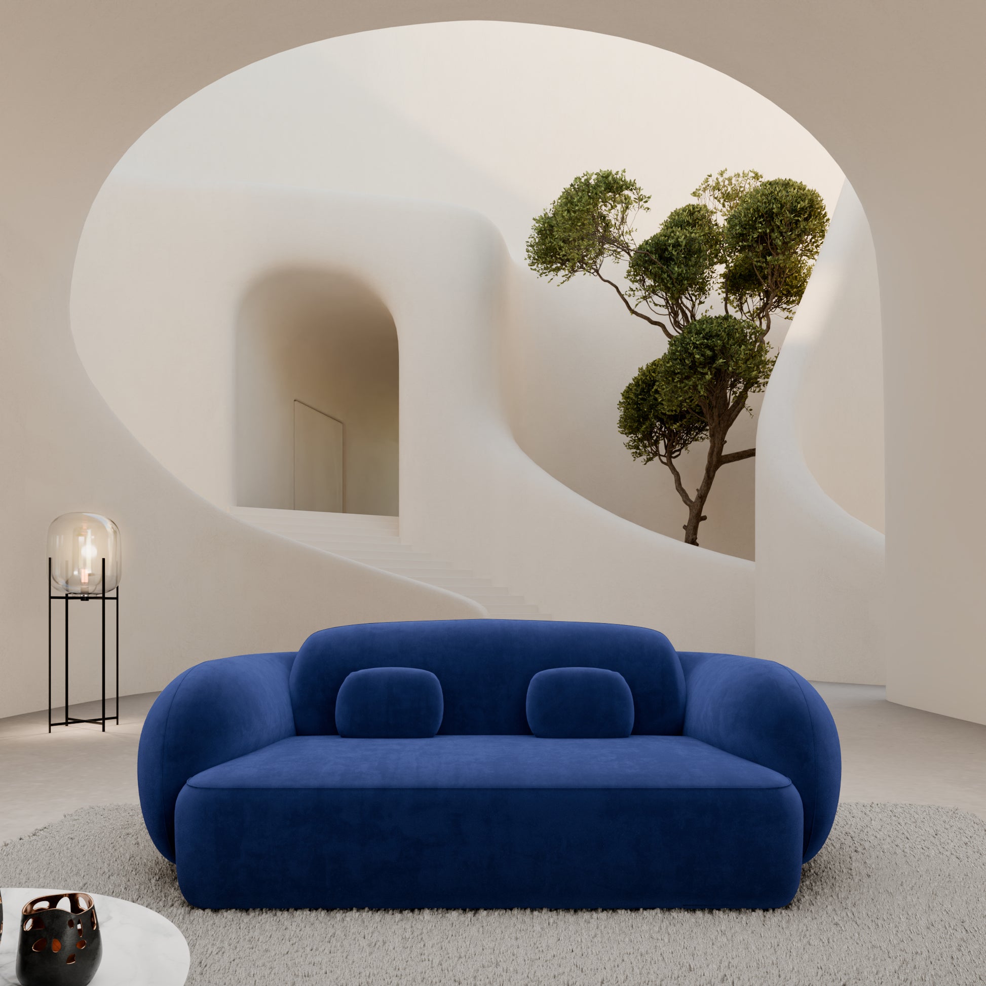 
2-Sitzer Design Sofa „Avella“ mit Samtbezug - Samtbezug Königsblau