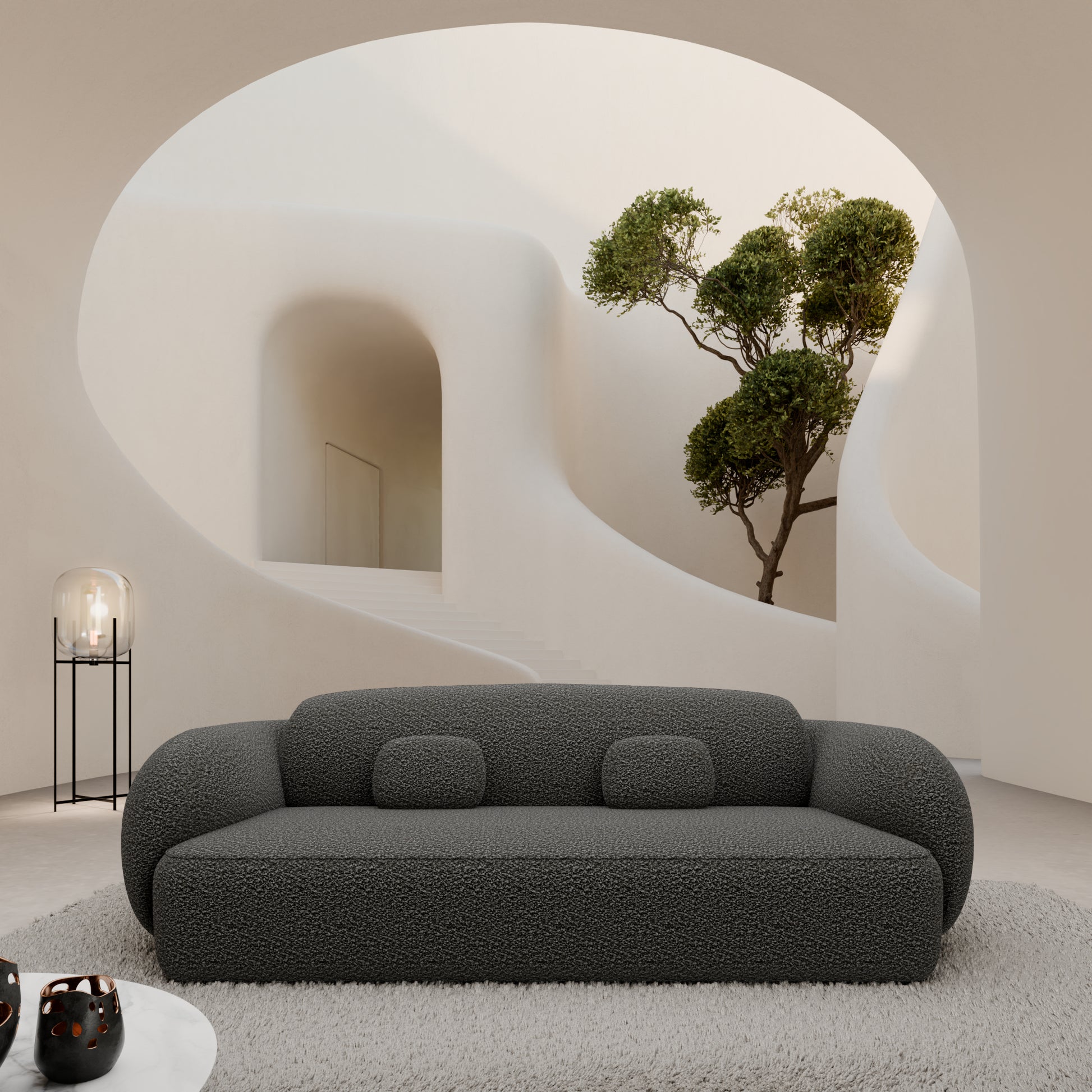 
3-Sitzer Design Sofa „Avella“ mit Bouclé-Bezug - Bouclé Graphit
