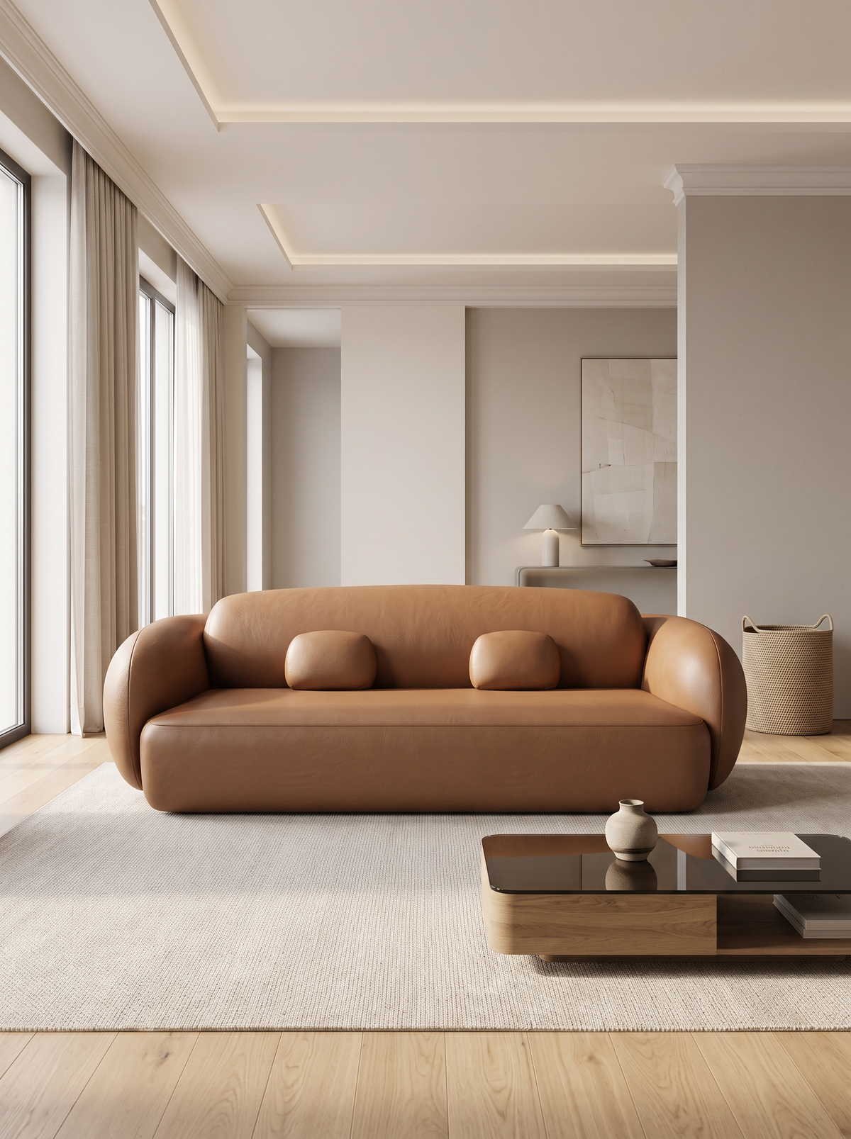 
Divano di design a 3 posti in vera pelle «Avella» - Vera pelle Choco Brown
