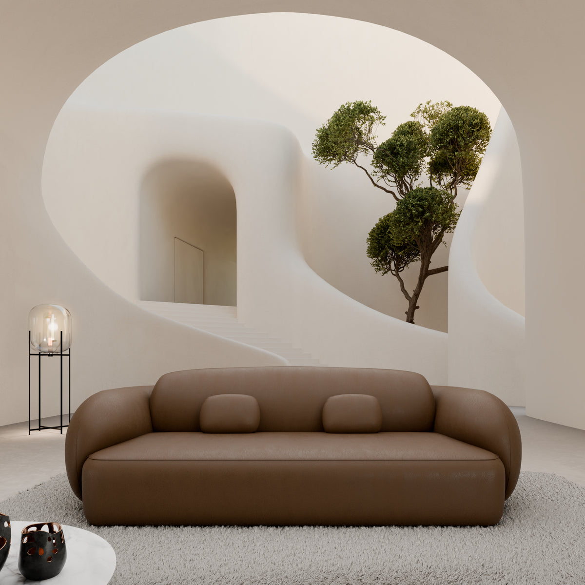 
Divano di design a 3 posti in vera pelle «Avella» - Vera pelle Choco Brown