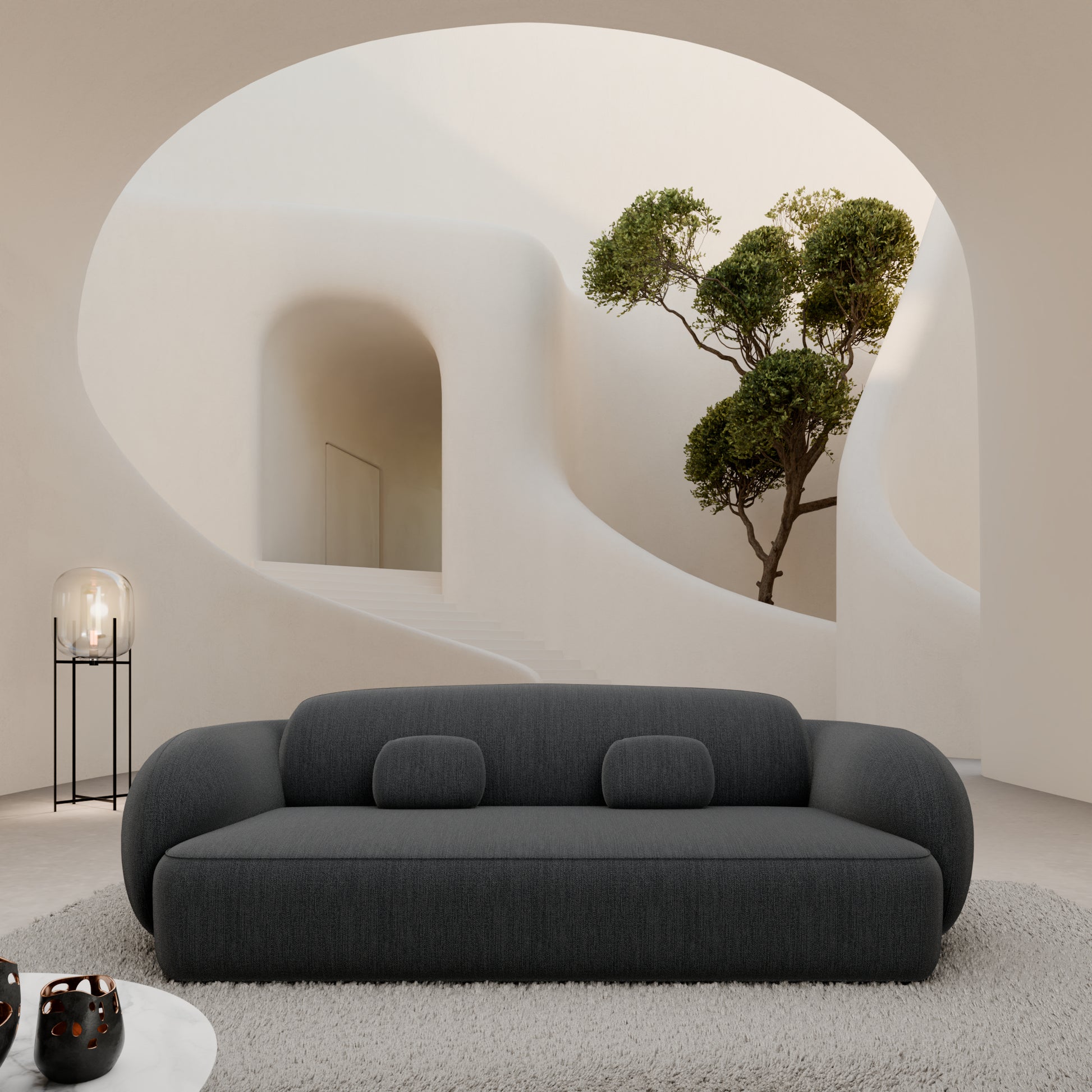 
3-Sitzer Design Sofa „Avella“ mit Strukturstoff-Bezug - Strukturstoff Anthrazit