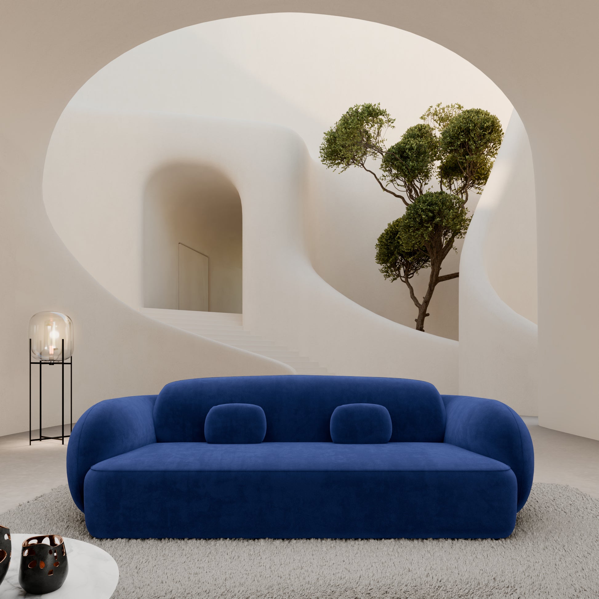 
3-Sitzer Design Sofa „Avella“ mit Samtbezug - Samtbezug Königsblau
