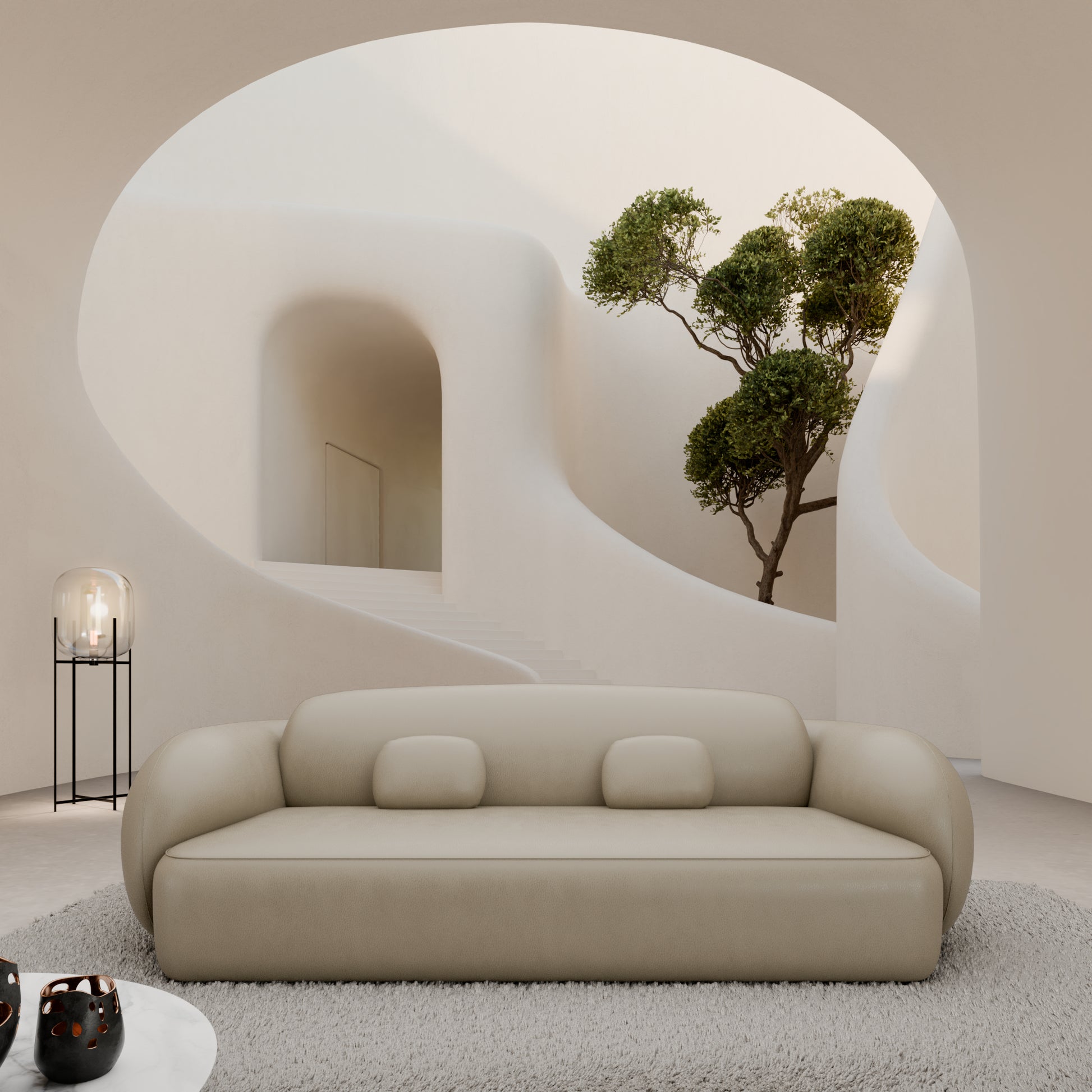 
4-Sitzer Design Echtleder Sofa „Avella“ - Echtleder Beige