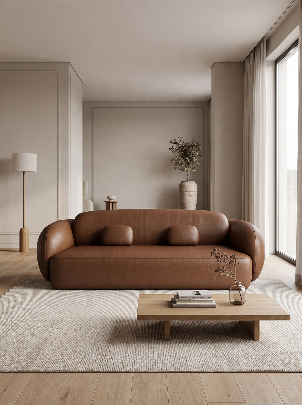 
Canapé design 4 places en cuir véritable « Avella » - Cuir véritable Choco Brown