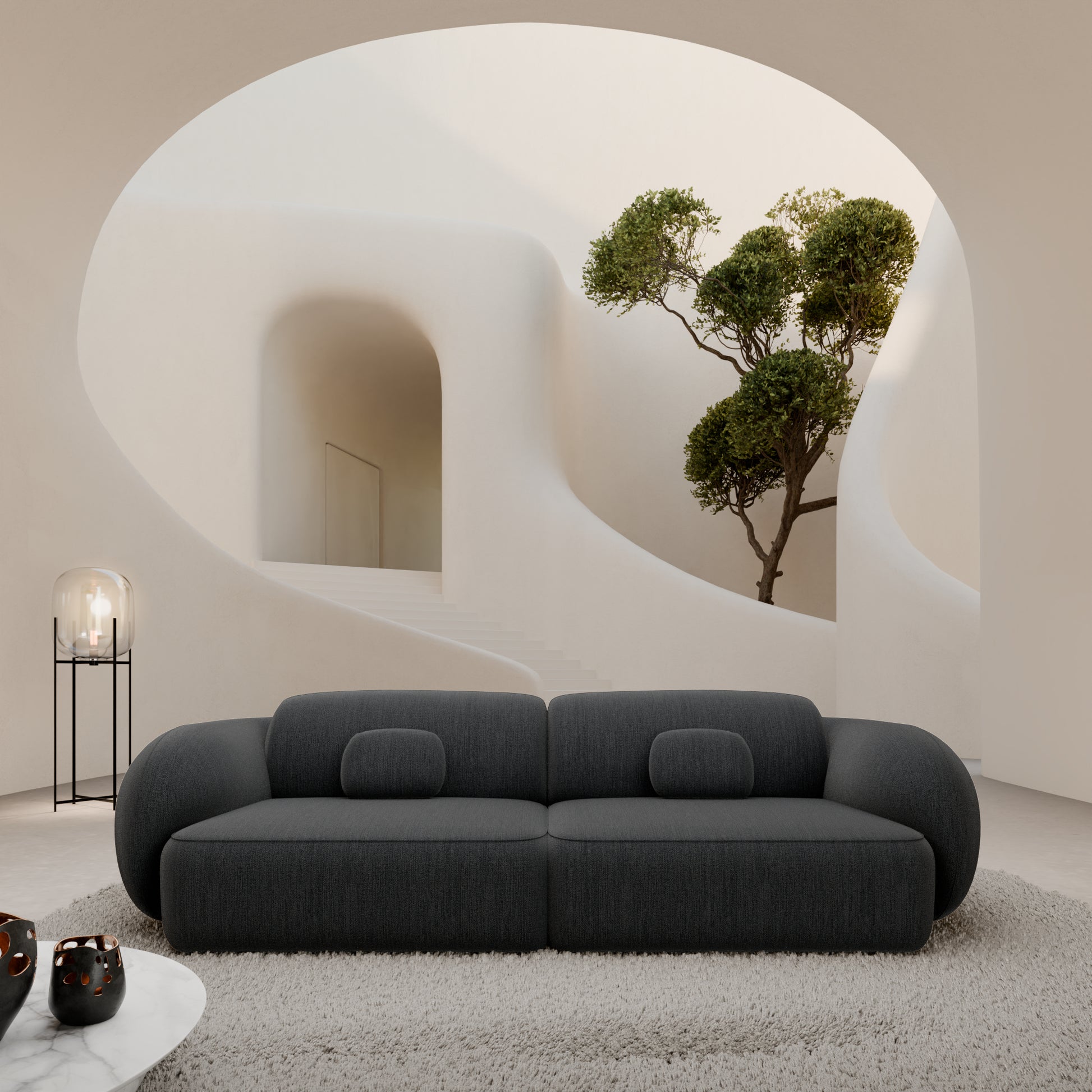 
4-Sitzer Design Sofa „Avella“ mit Strukturstoff-Bezug - Strukturstoff Anthrazit