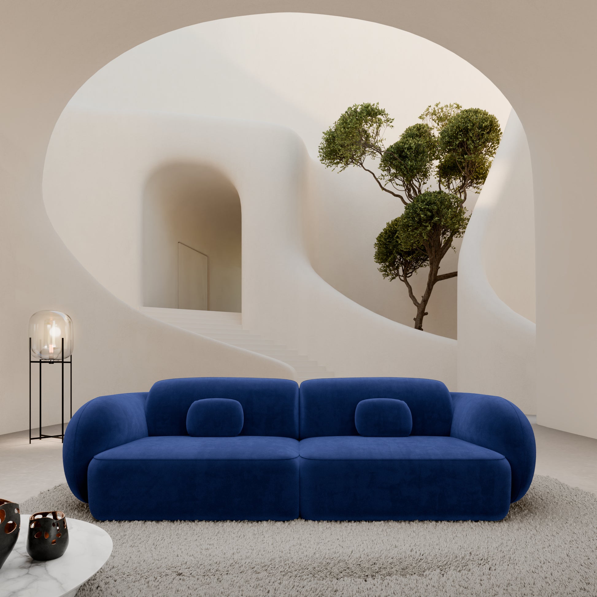 
4-Sitzer Design Sofa „Avella“ mit Samtbezug - Samtbezug Königsblau