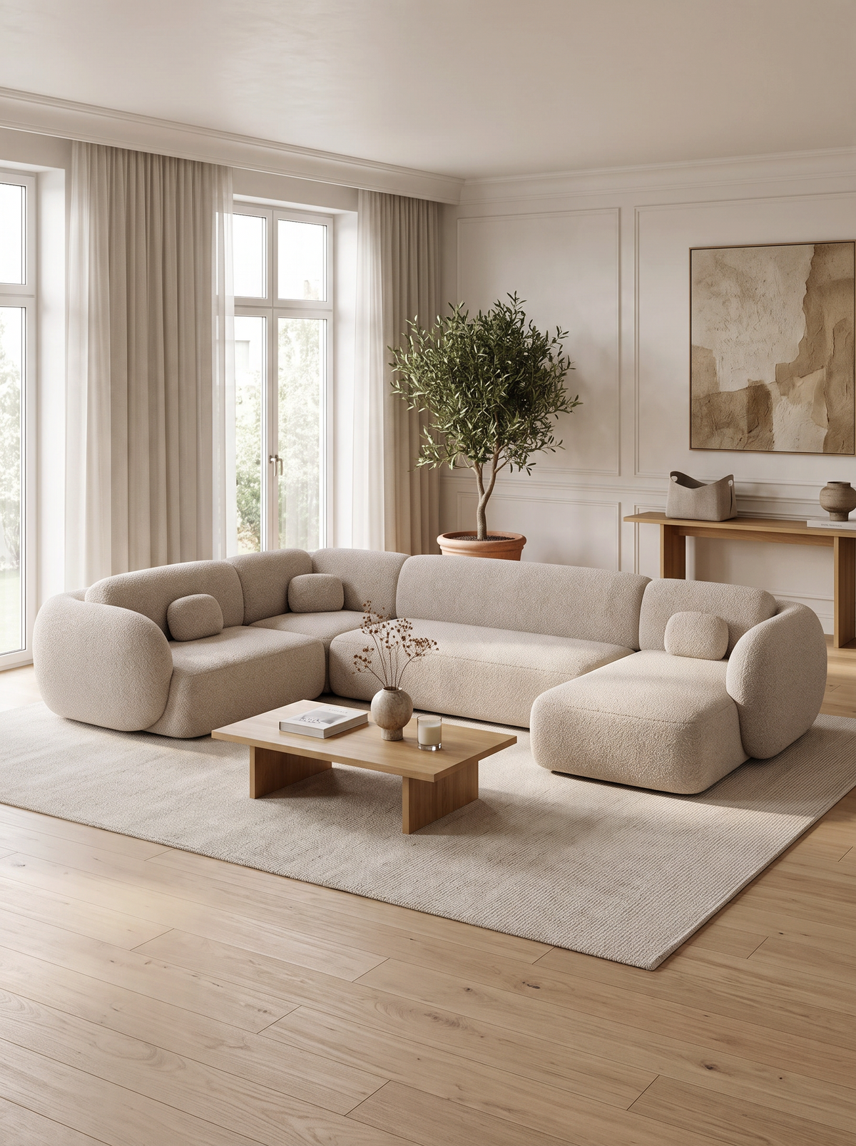 
Canapé panoramique design 6 places « Avella XL » avec revêtement bouclé - Bouclé Toffee / Côté long gauche
