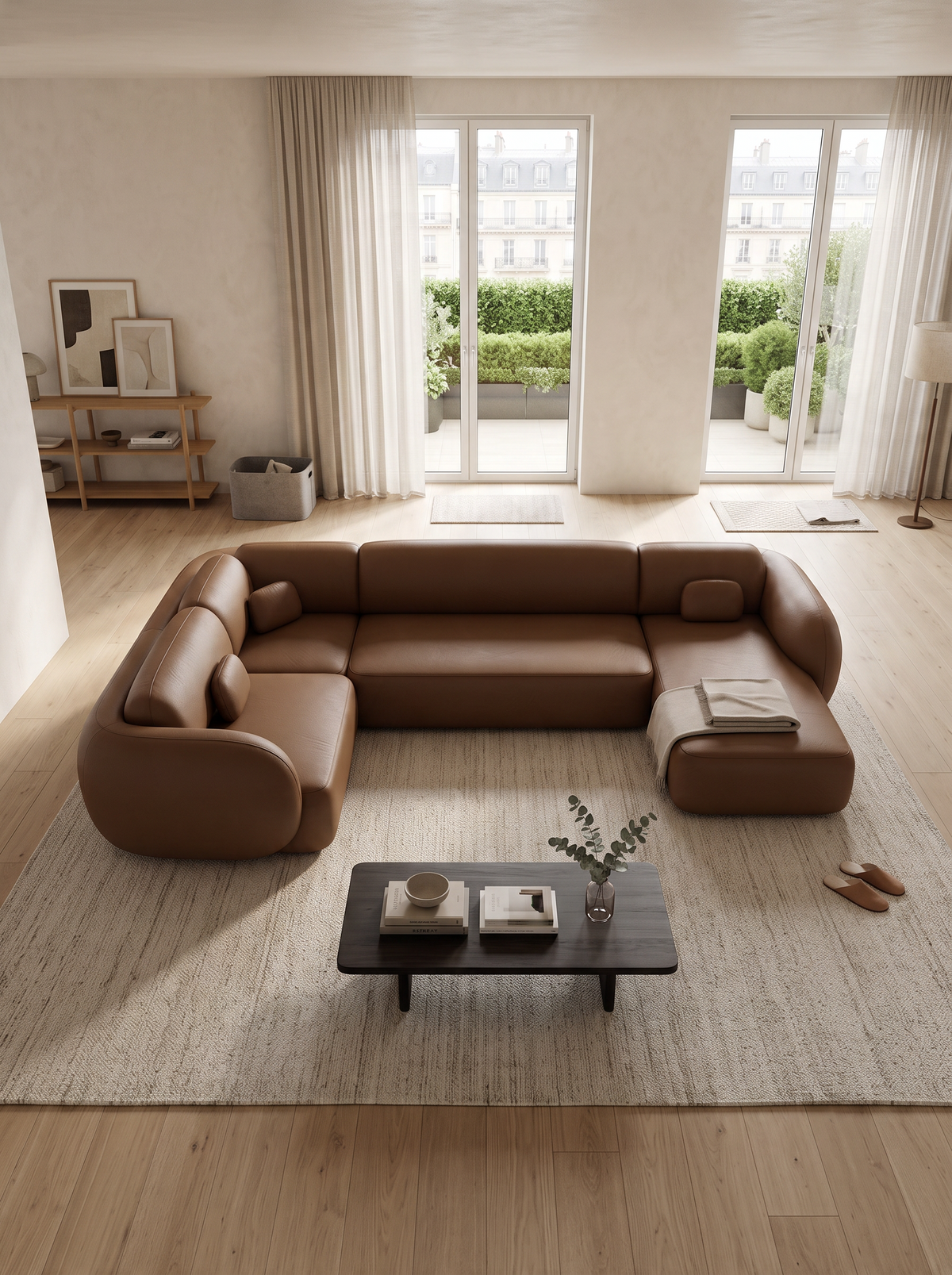
Canapé panoramique design 6 places en cuir véritable « Avella XL » - Cuir véritable Choco Brown / Côté long gauche